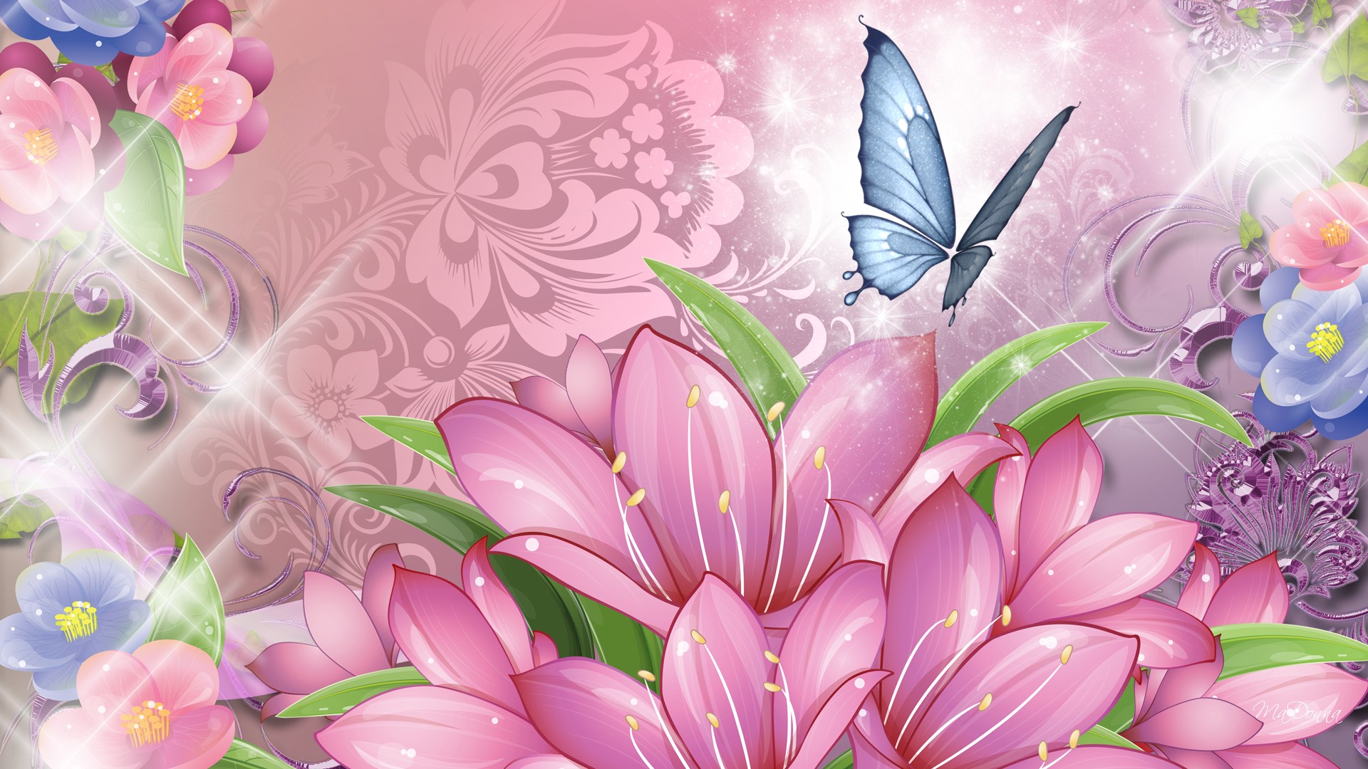 Free download wallpaper Flower, Butterfly, Artistic on your PC desktop