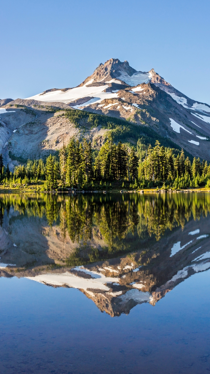 Скачать картинку Природа, Гора, Озеро, Отражение, Орегон, Земля/природа в телефон бесплатно.