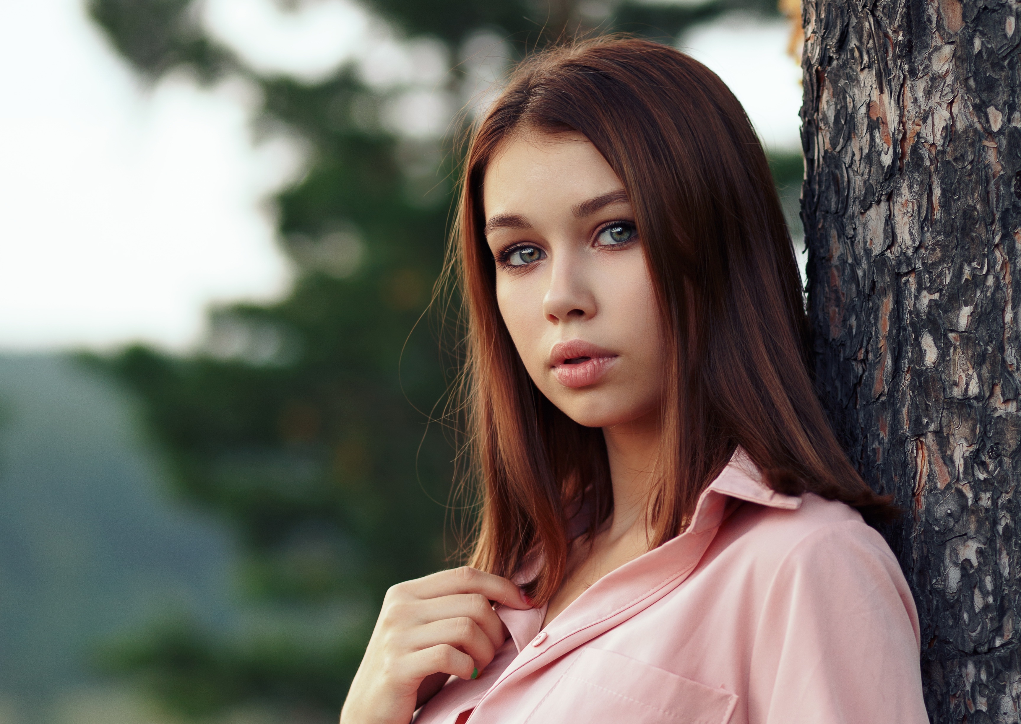 Download mobile wallpaper Redhead, Model, Women, Blue Eyes, Depth Of Field for free.