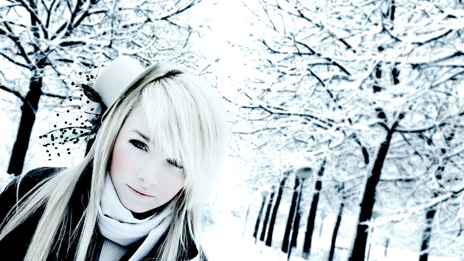 Laden Sie das Winter, Schnee, Hut, Modell, Frauen, Weißes Haar-Bild kostenlos auf Ihren PC-Desktop herunter
