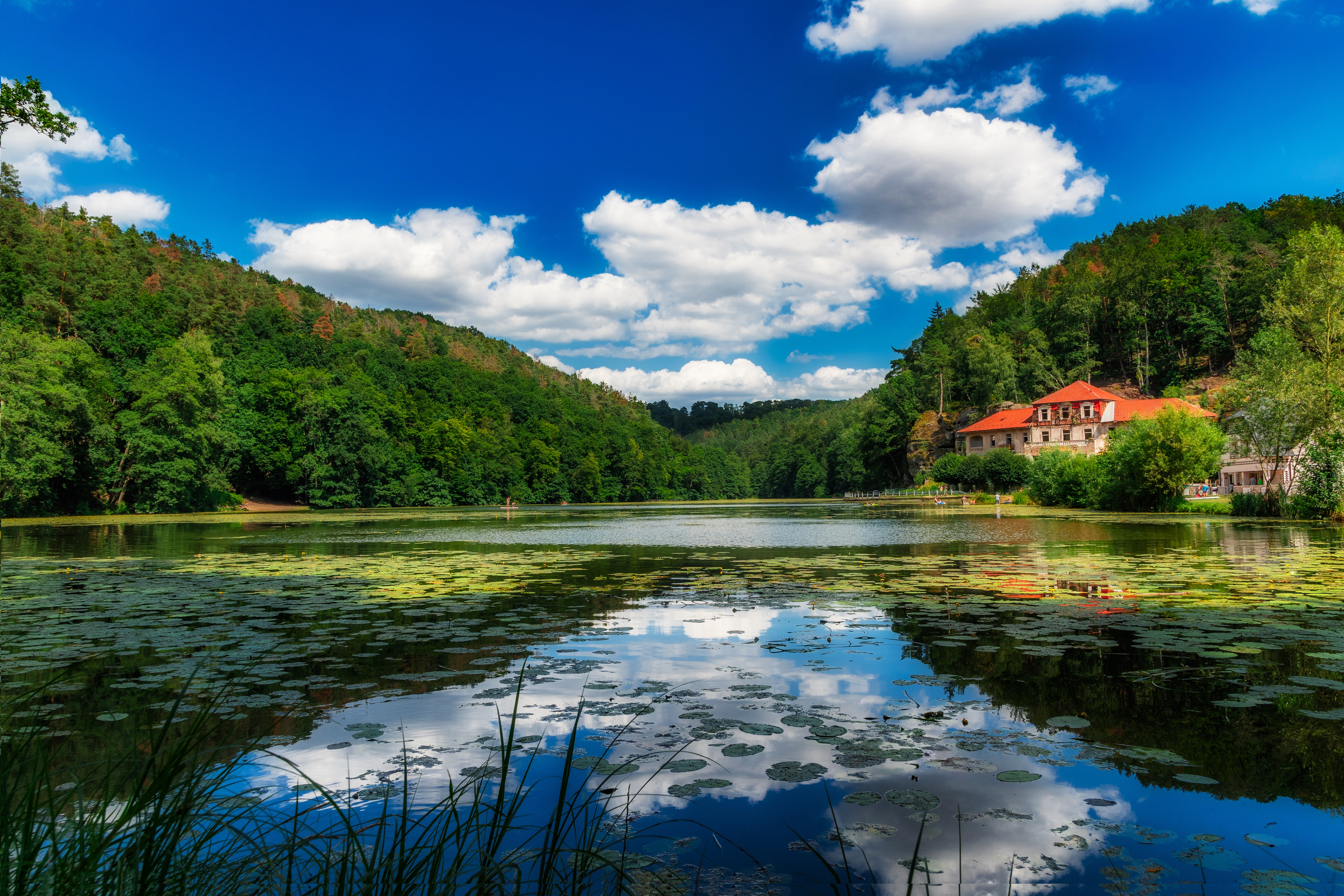 Free download wallpaper Landscape, Sky, Lakes, Lake, House, Cloud, Photography on your PC desktop