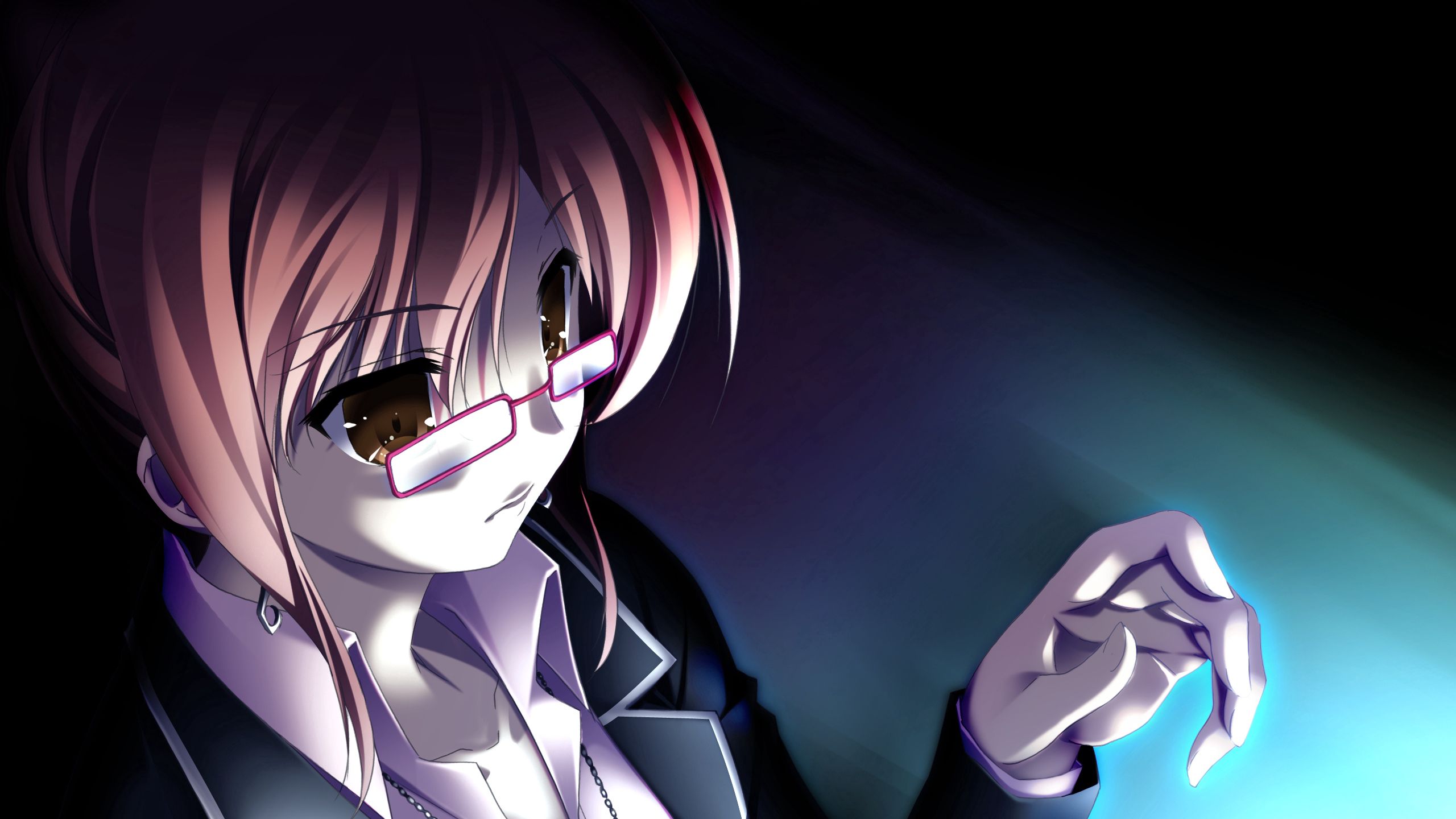 girl, anime, shadow, sadness, glasses, spectacles
