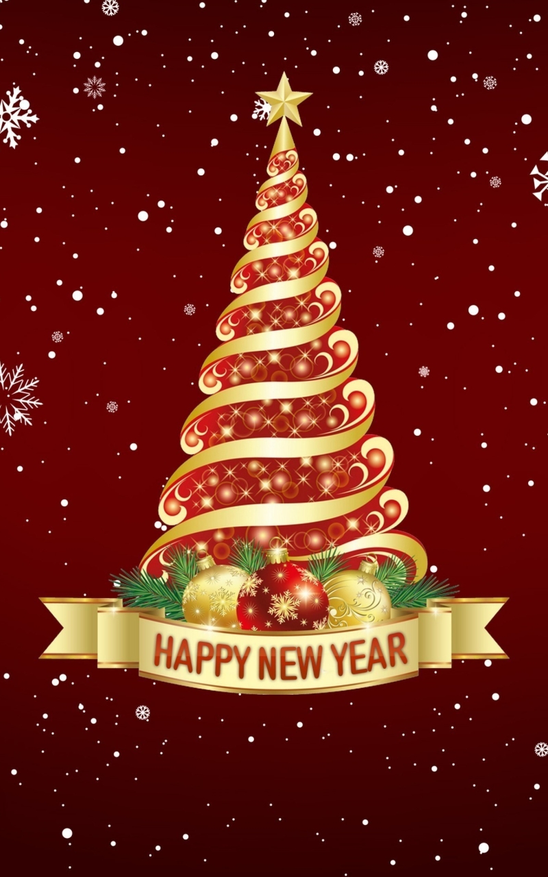 Descarga gratuita de fondo de pantalla para móvil de Año Nuevo, Día Festivo, Árbol De Navidad, Copo De Nieve, Feliz Año Nuevo.