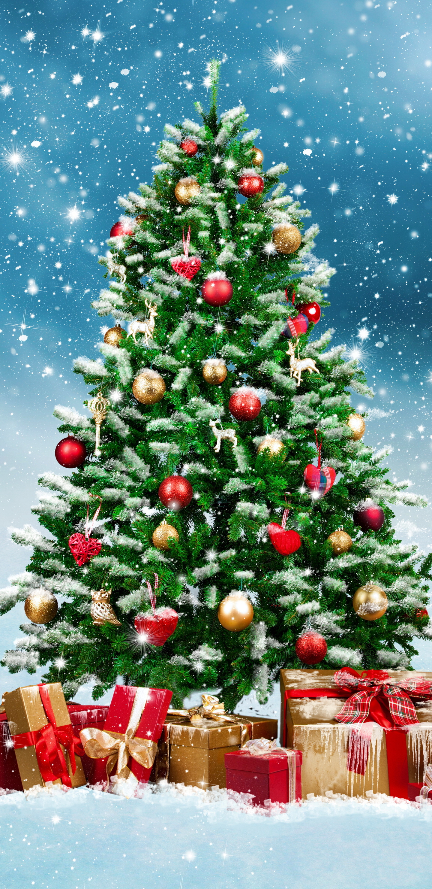 Скачати мобільні шпалери Зима, Сніг, Різдво, Свято, Подарунок, Різдвяна Ялинка, Різдвяні Прикраси безкоштовно.