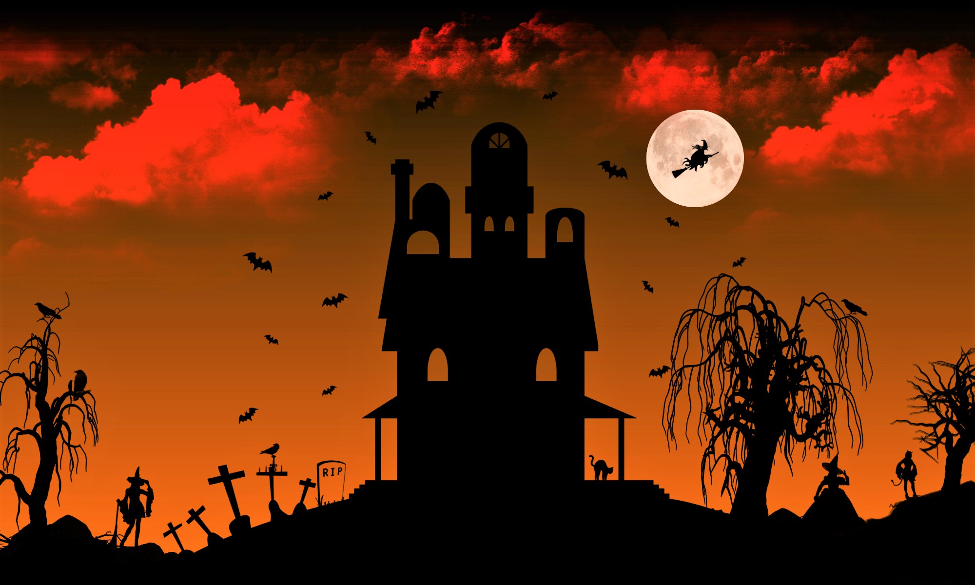 Free download wallpaper Halloween, Moon, Holiday, Witch, Haunted House on your PC desktop