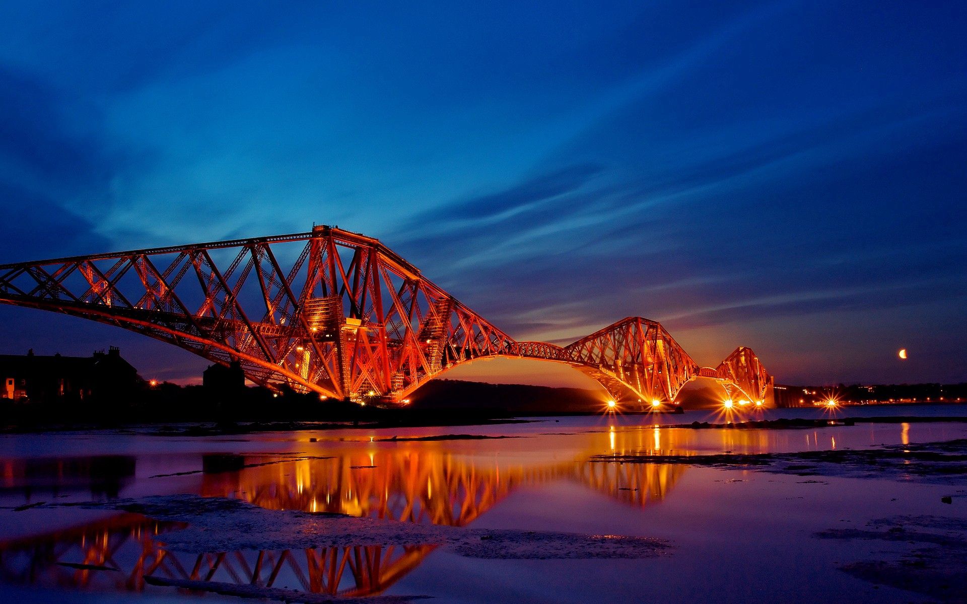 Скачать обои бесплатно Города, Мост, Вечер, Закат, Шотландия картинка на рабочий стол ПК
