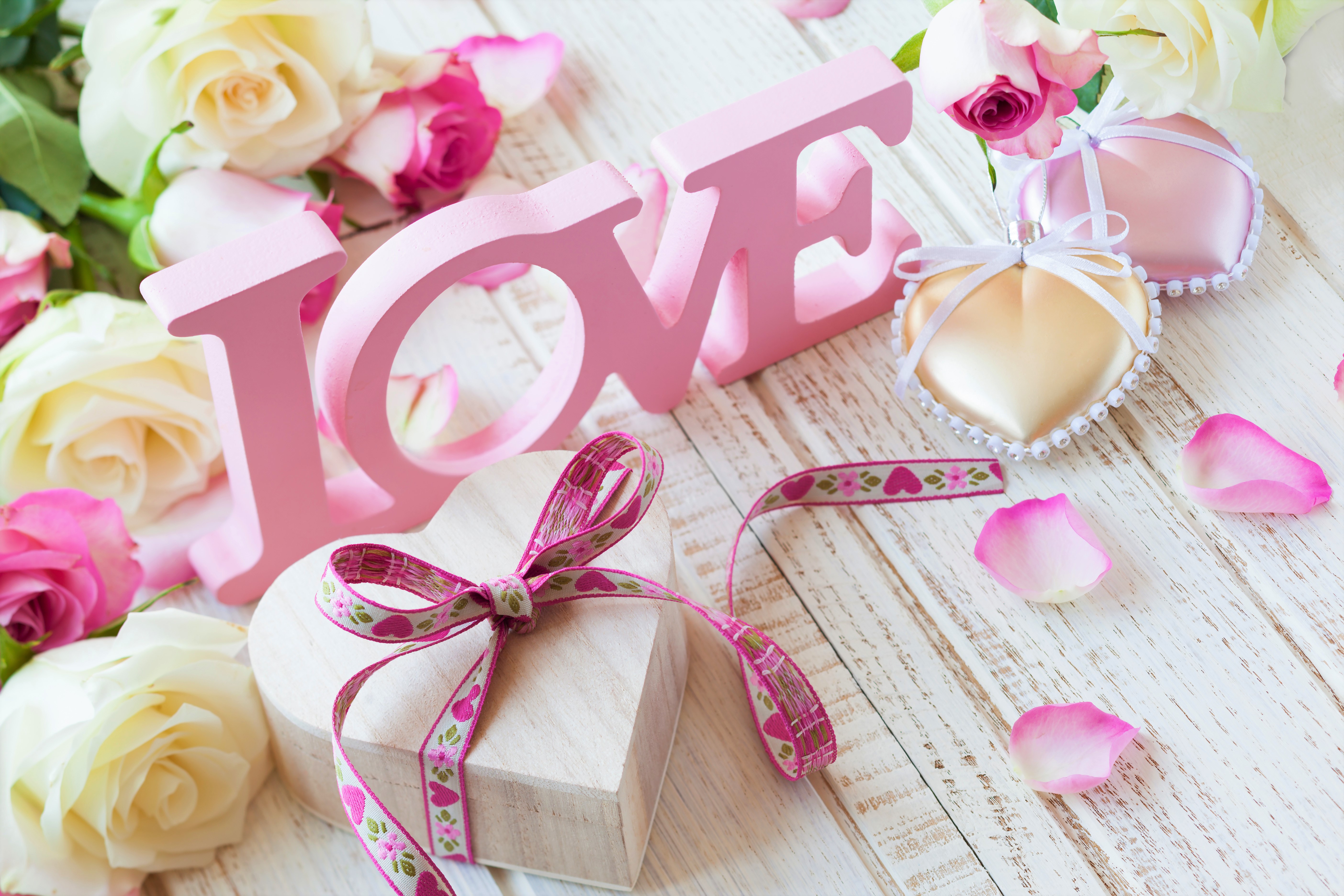 Download mobile wallpaper Pink, Love, Wood, Rose, Heart, Word, Artistic, Ribbon for free.