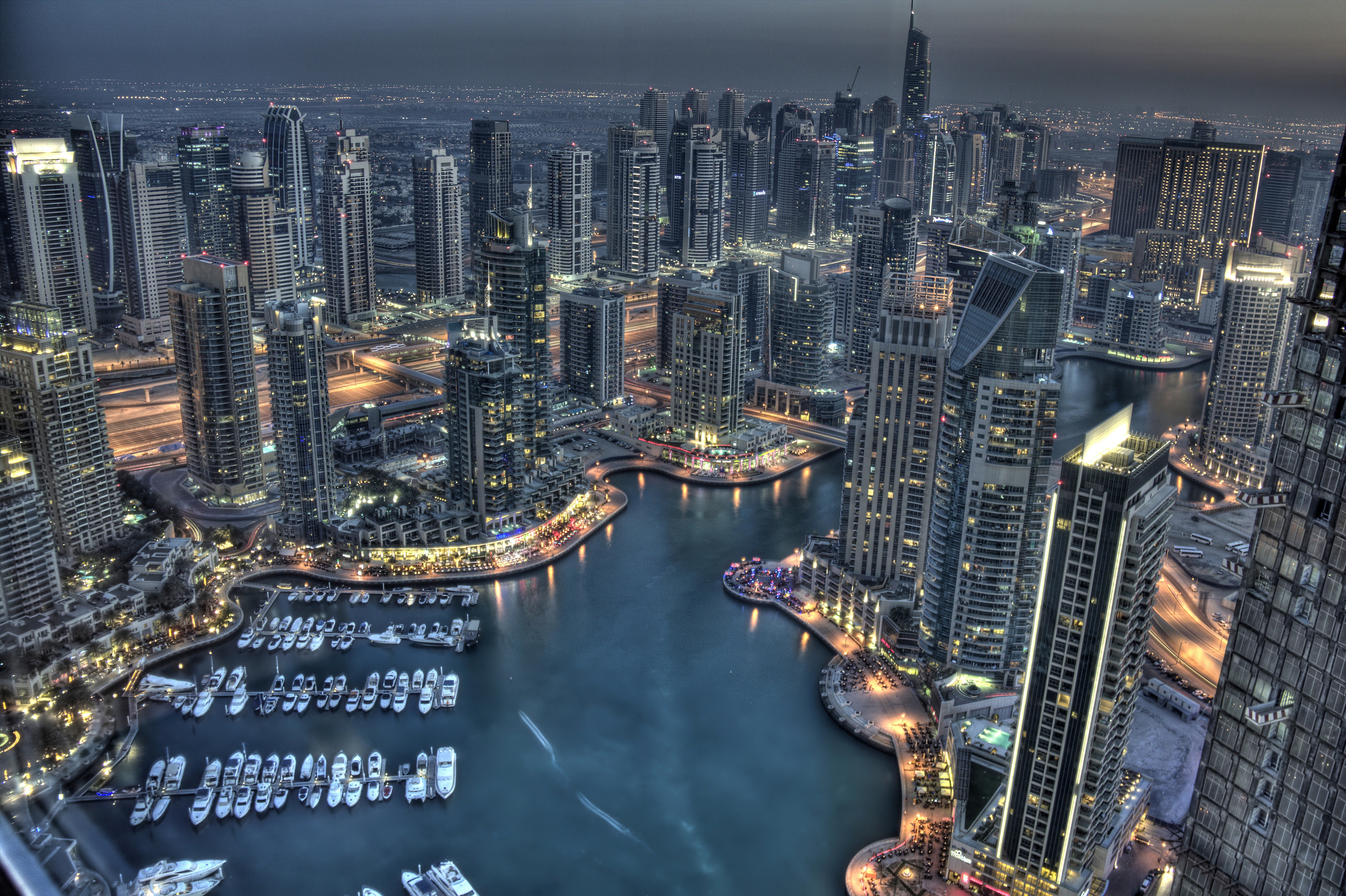 Baixar papel de parede para celular de Cidades, Noite, Cidade, Arranha Céu, Dubai, Construção, Paisagem Urbana, Porto, Feito Pelo Homem gratuito.