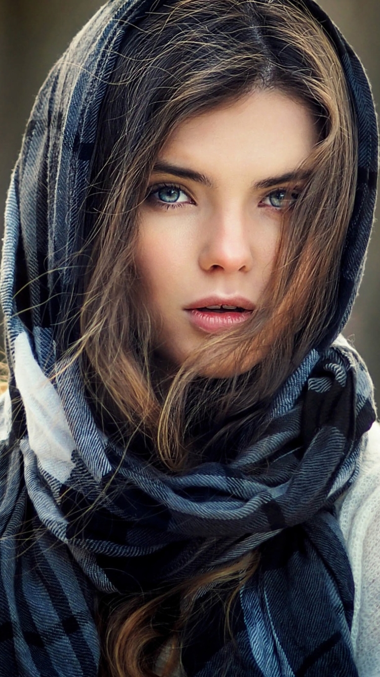 Download mobile wallpaper Face, Brunette, Model, Women, Blue Eyes for free.