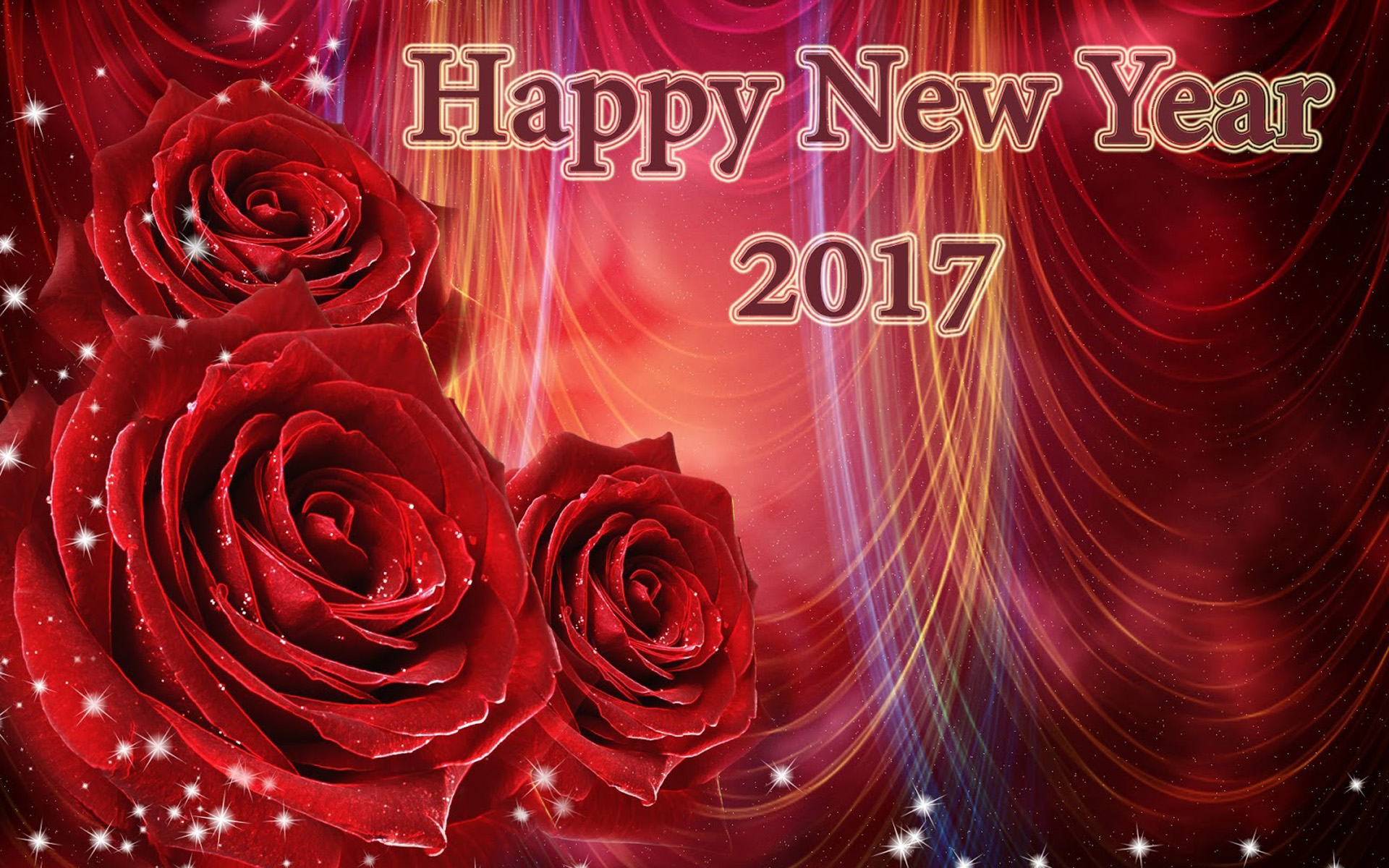 PCデスクトップに新年, 薔薇, 赤いバラ, ホリデー, 2017年新年画像を無料でダウンロード