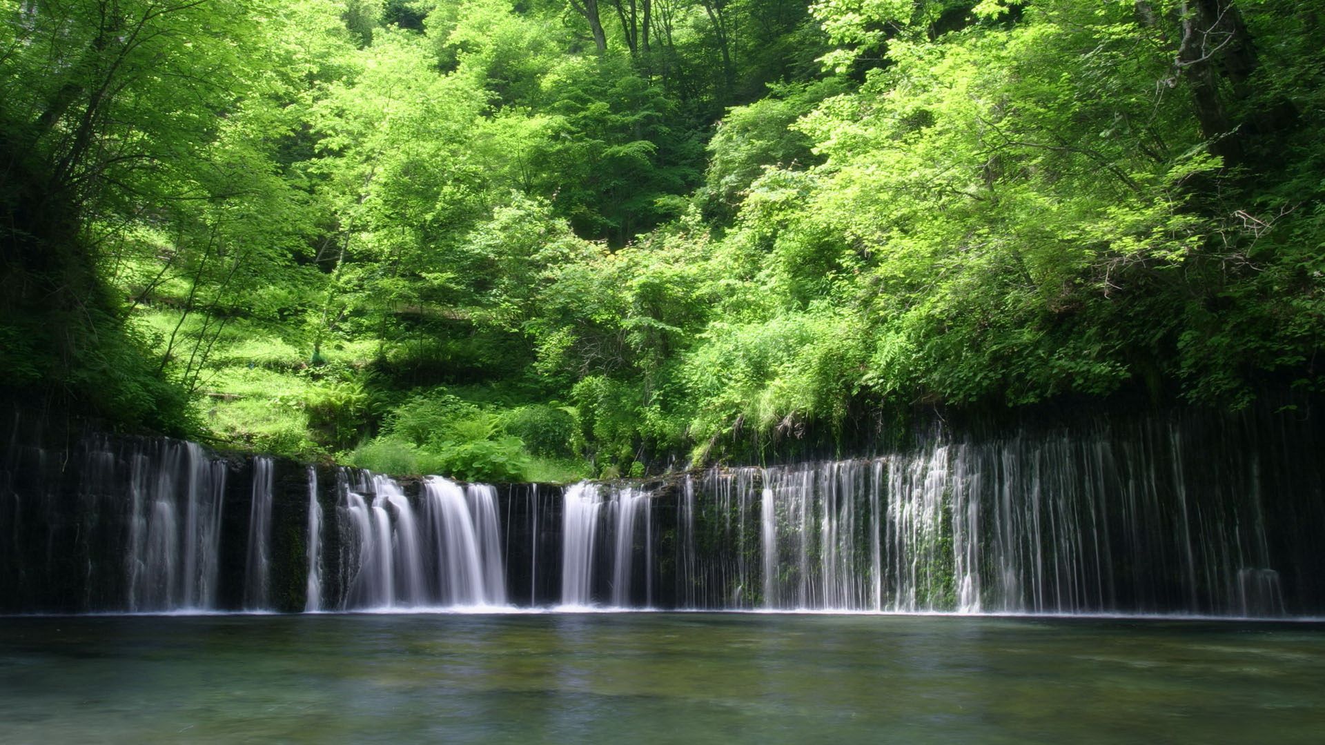 Скачать обои бесплатно Водопад, Деревья, Природа, Вода, Зелень картинка на рабочий стол ПК