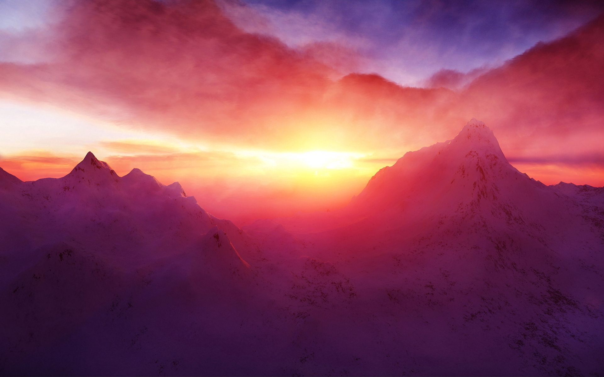dawn, nature, mountains, snow, shine, light cellphone
