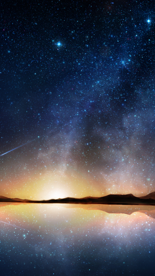 Download mobile wallpaper Nature, Reflection, Starry Sky, Artistic, Shooting Star for free.