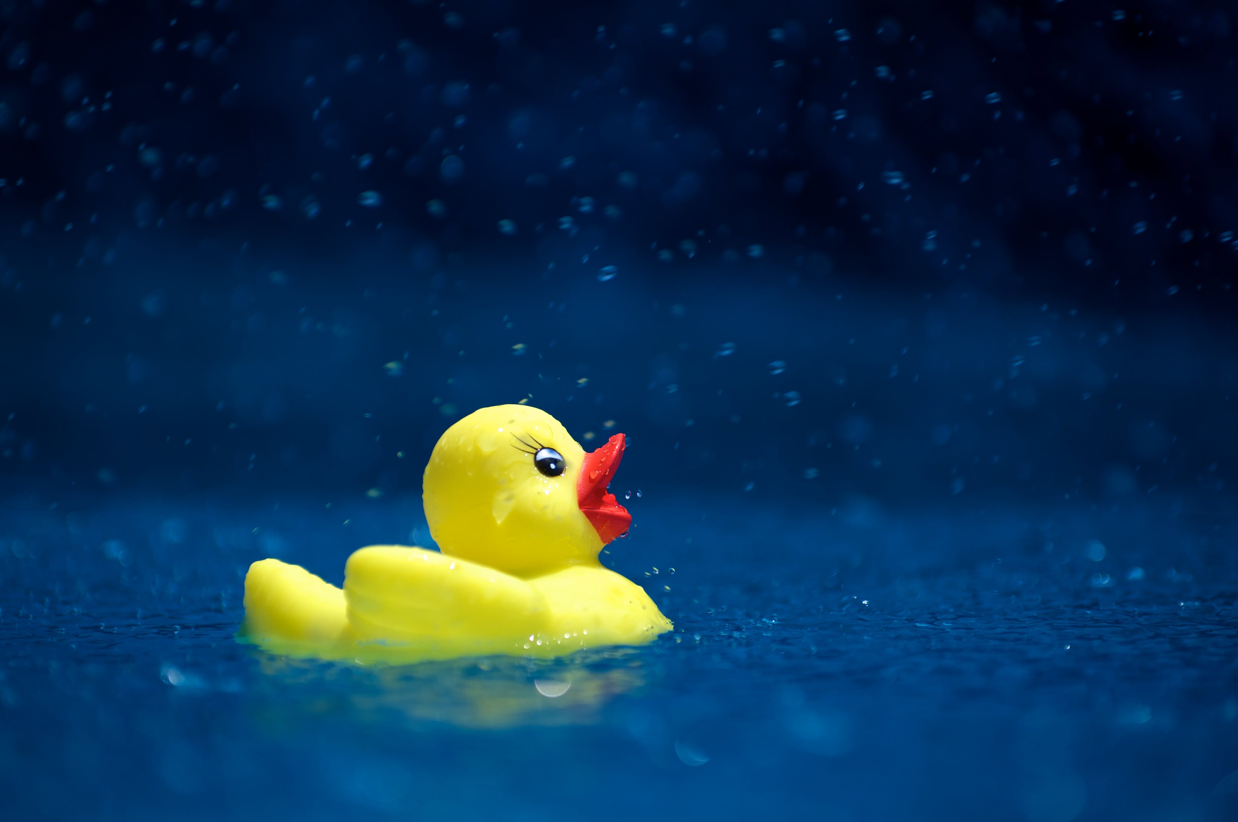 toy, drops, water, miscellanea, miscellaneous, spray, duckling Phone Background