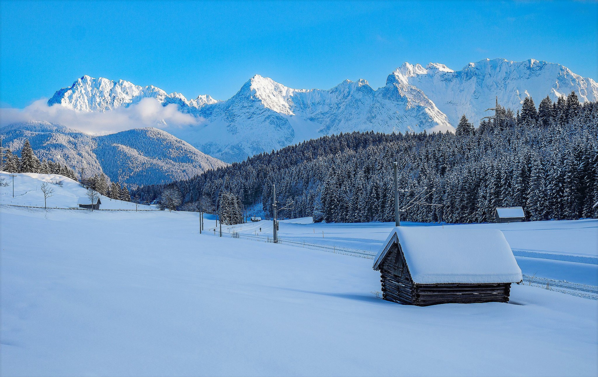 Free download wallpaper Landscape, Winter, Snow, Mountain, Forest, Cabin, Man Made on your PC desktop