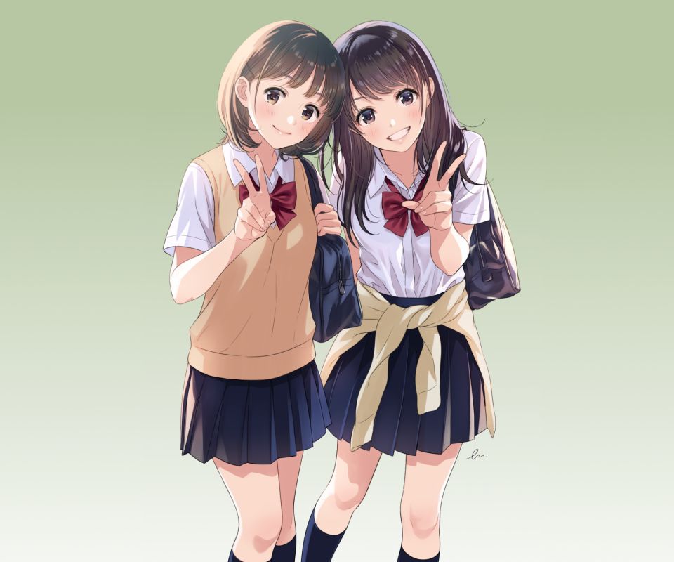 Download mobile wallpaper Anime, Smile, Skirt, Original, School Uniform, Short Hair, Bow (Clothing) for free.