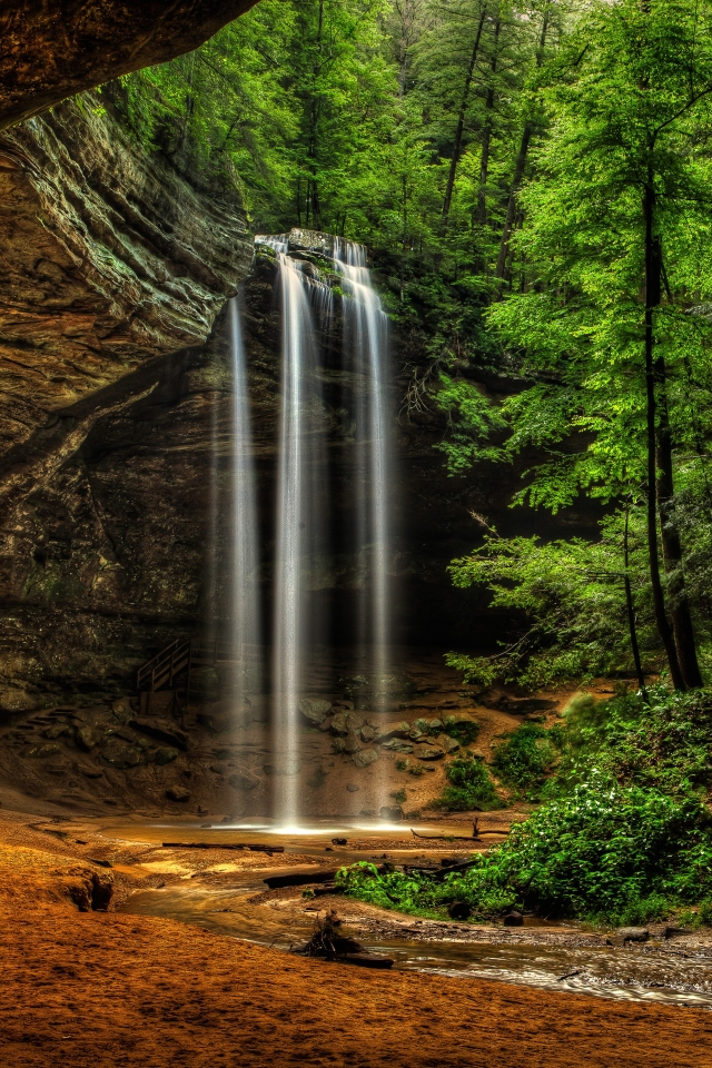 Download mobile wallpaper Waterfalls, Waterfall, Forest, Tree, Earth, Hdr for free.