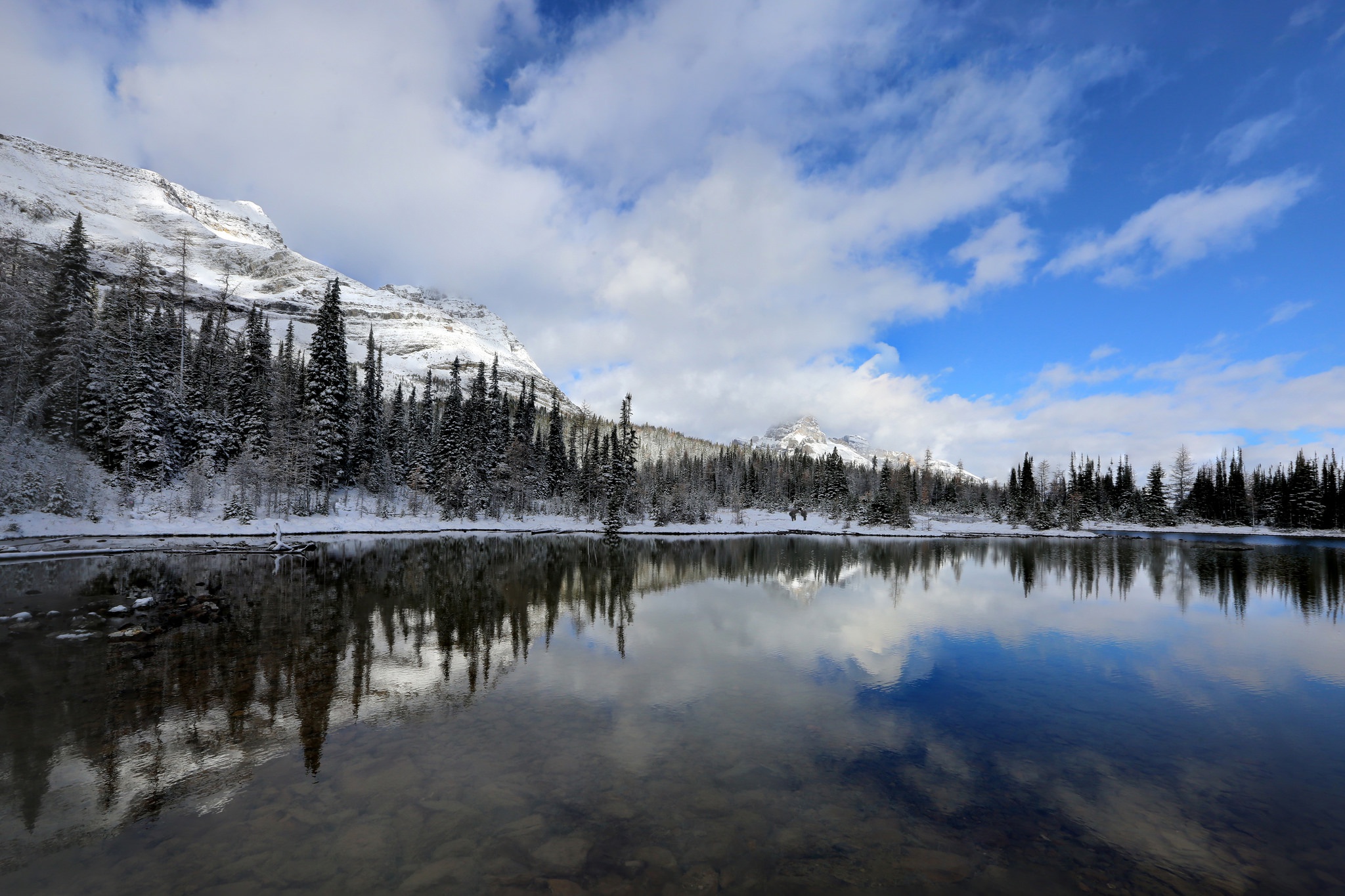 Download mobile wallpaper Winter, Nature, Lake, Reflection, Earth, Cloud for free.