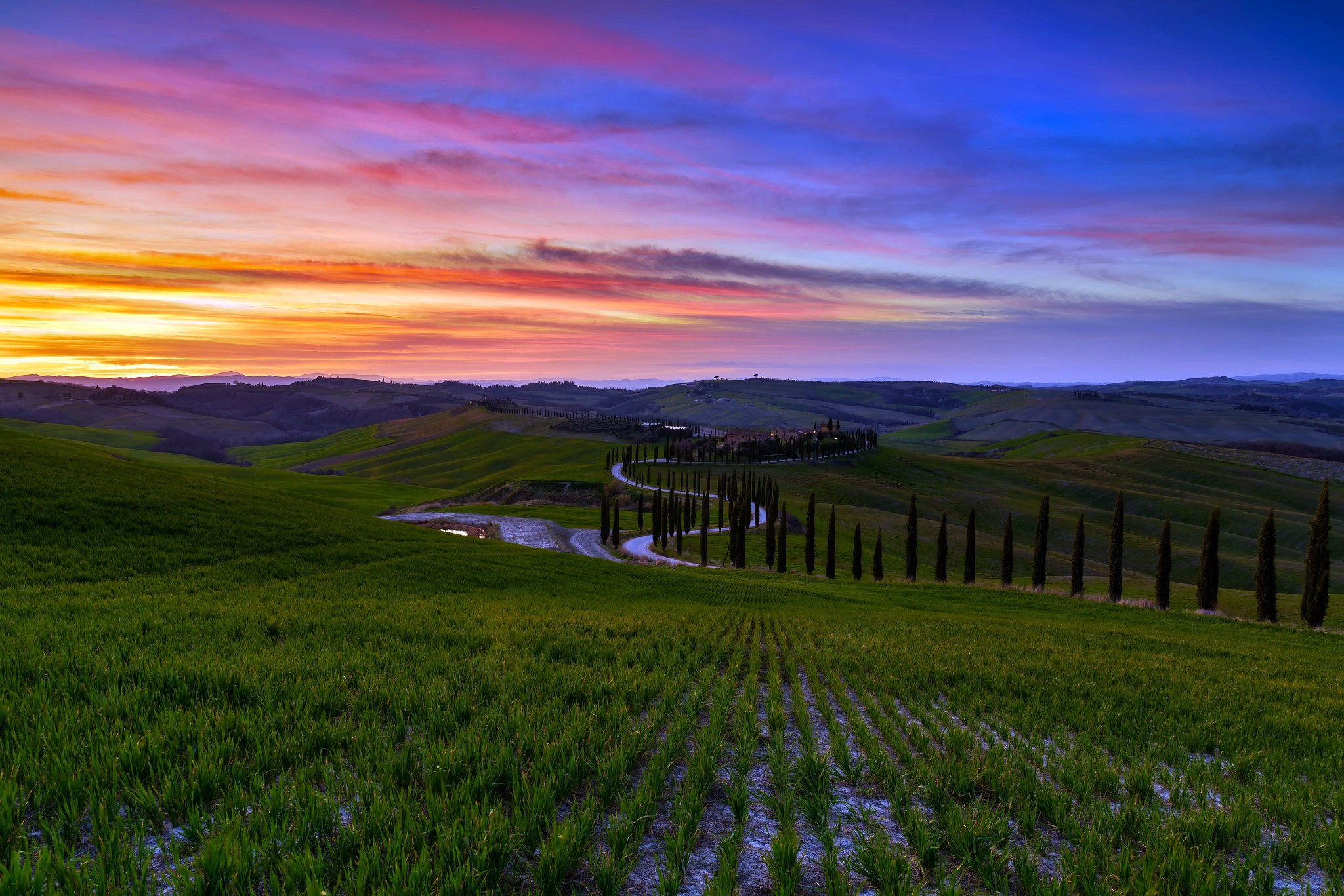 Download mobile wallpaper Sunset, Italy, Photography, Tuscany for free.