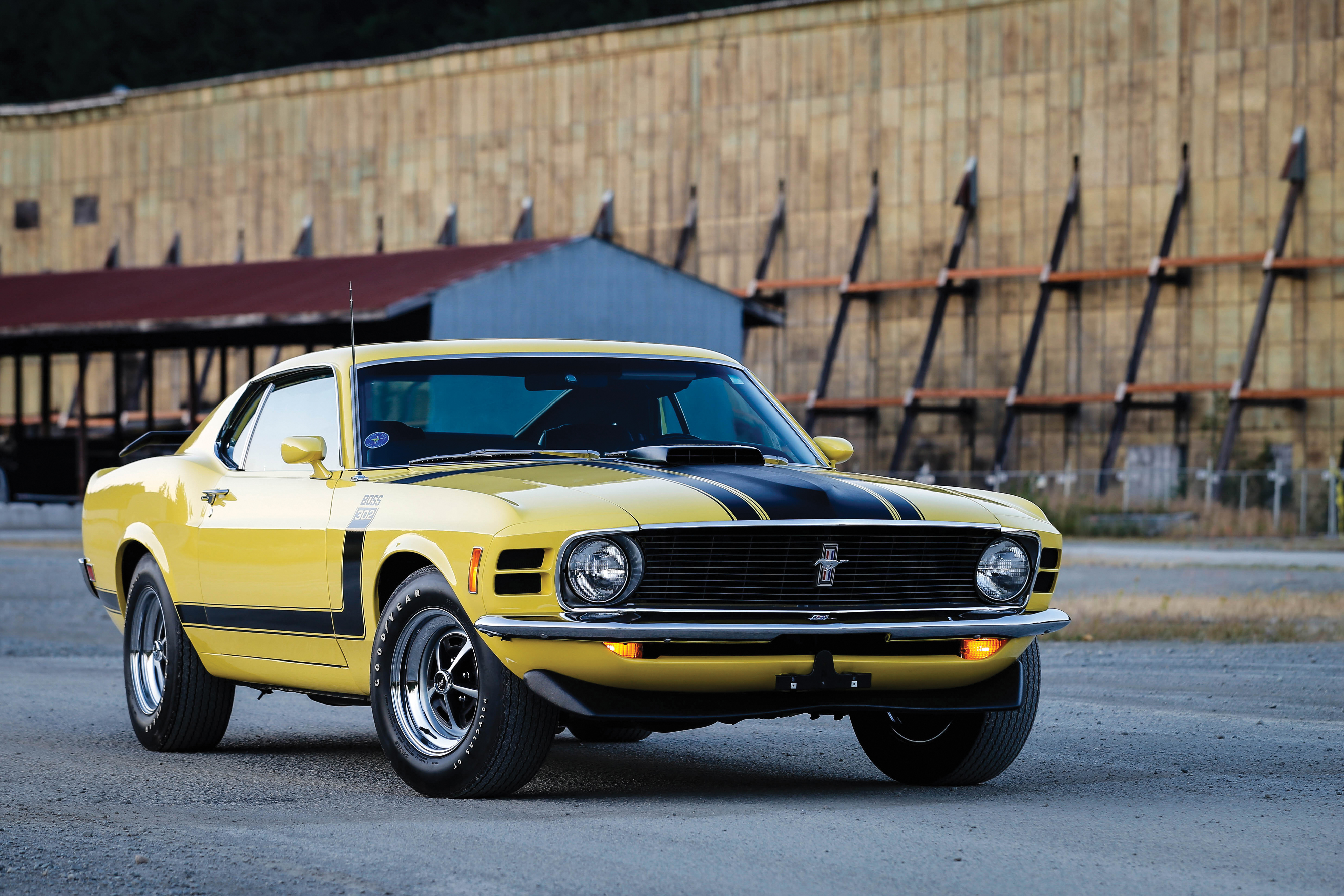 mustang, ford, cars, yellow, side view, 1970, boss 302