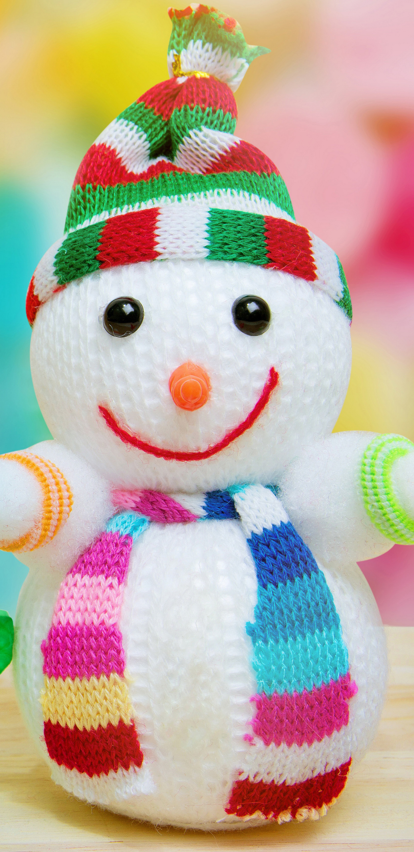 Download mobile wallpaper New Year, Snowman, Holiday, Colors, Bokeh, New Year 2017 for free.