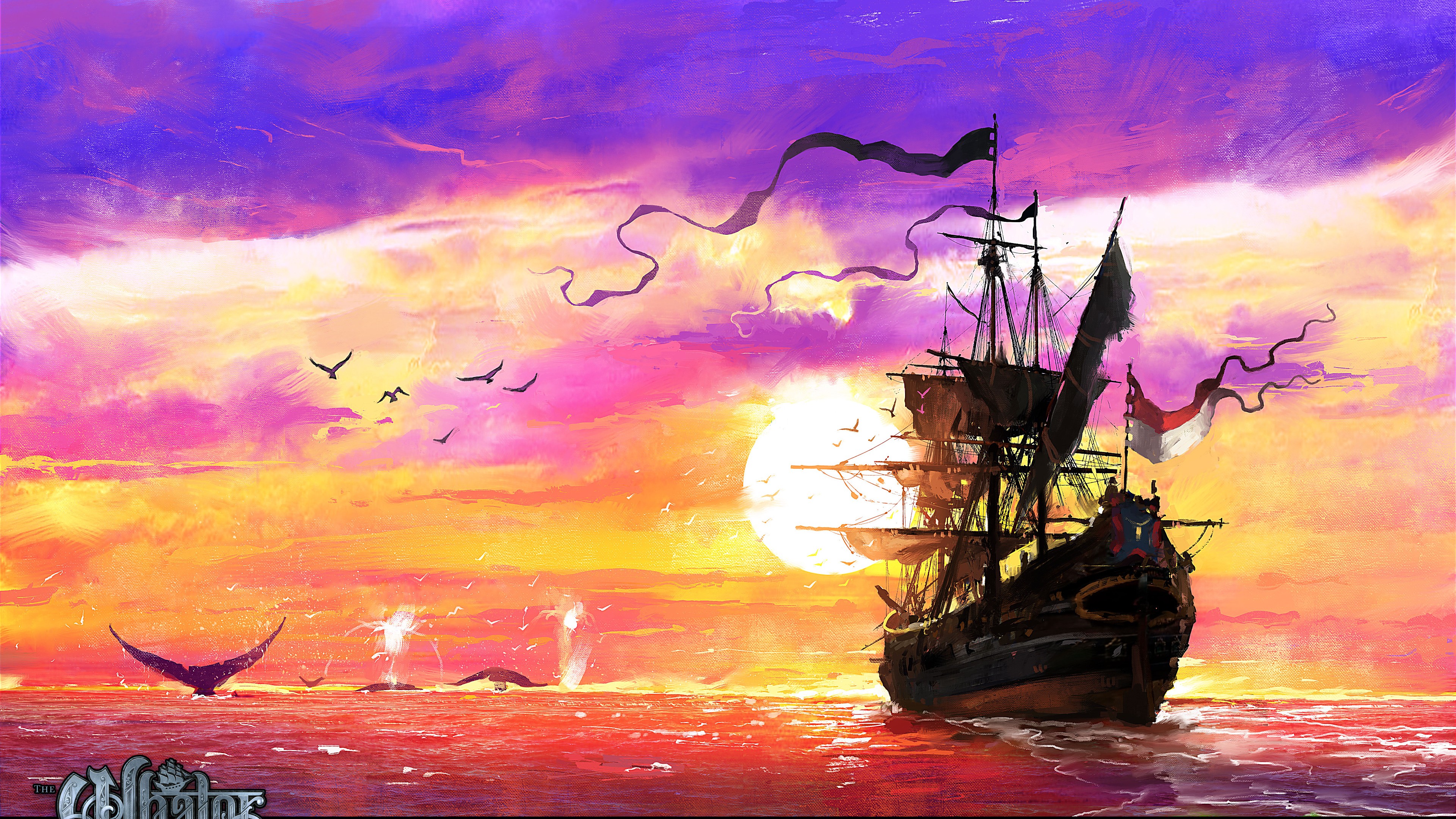 Free download wallpaper Sunset, Ocean, Artistic, Sailing Ship on your PC desktop