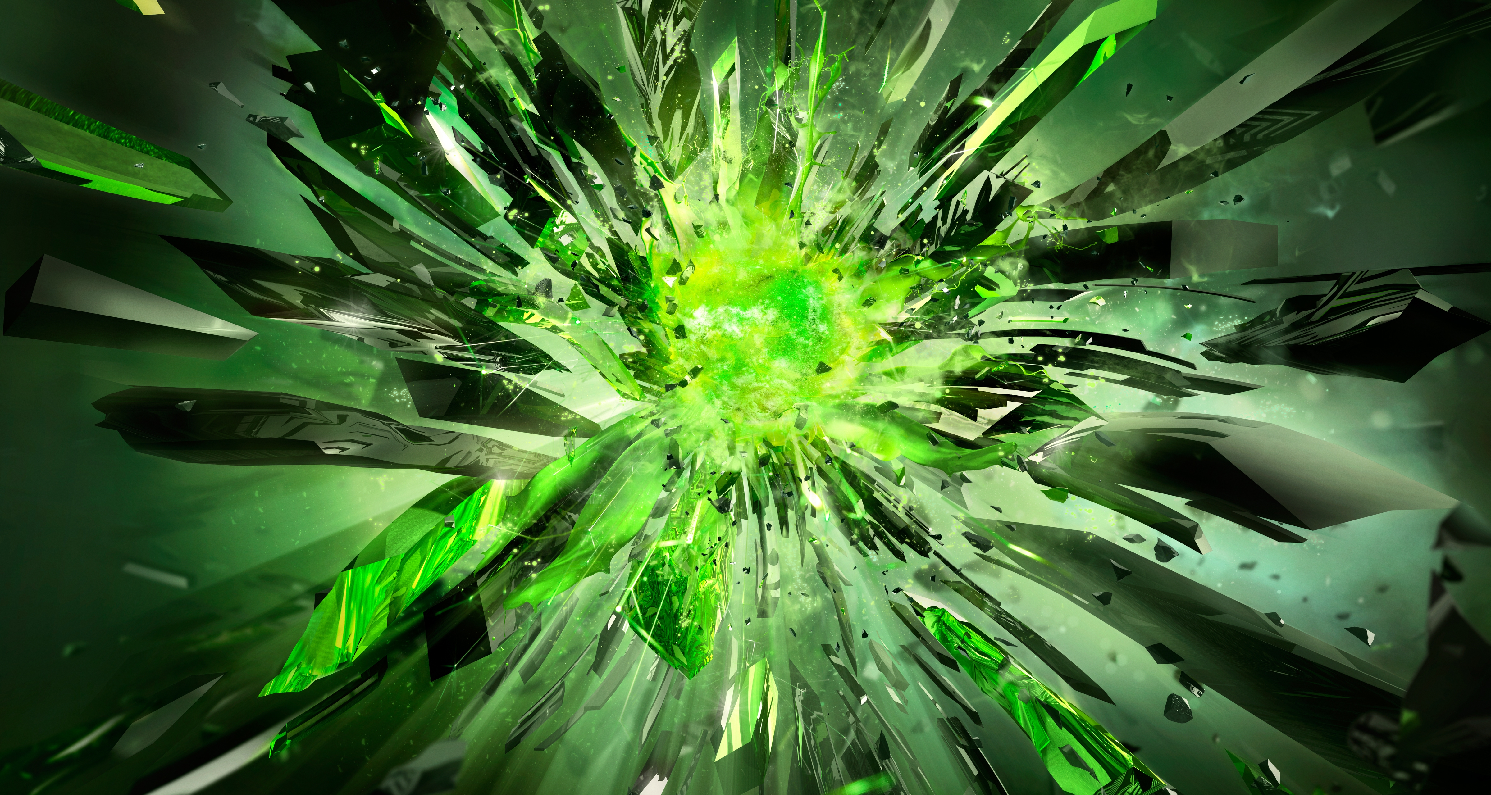 abstract, crystals, light, shine, explosion, shards, smithereens