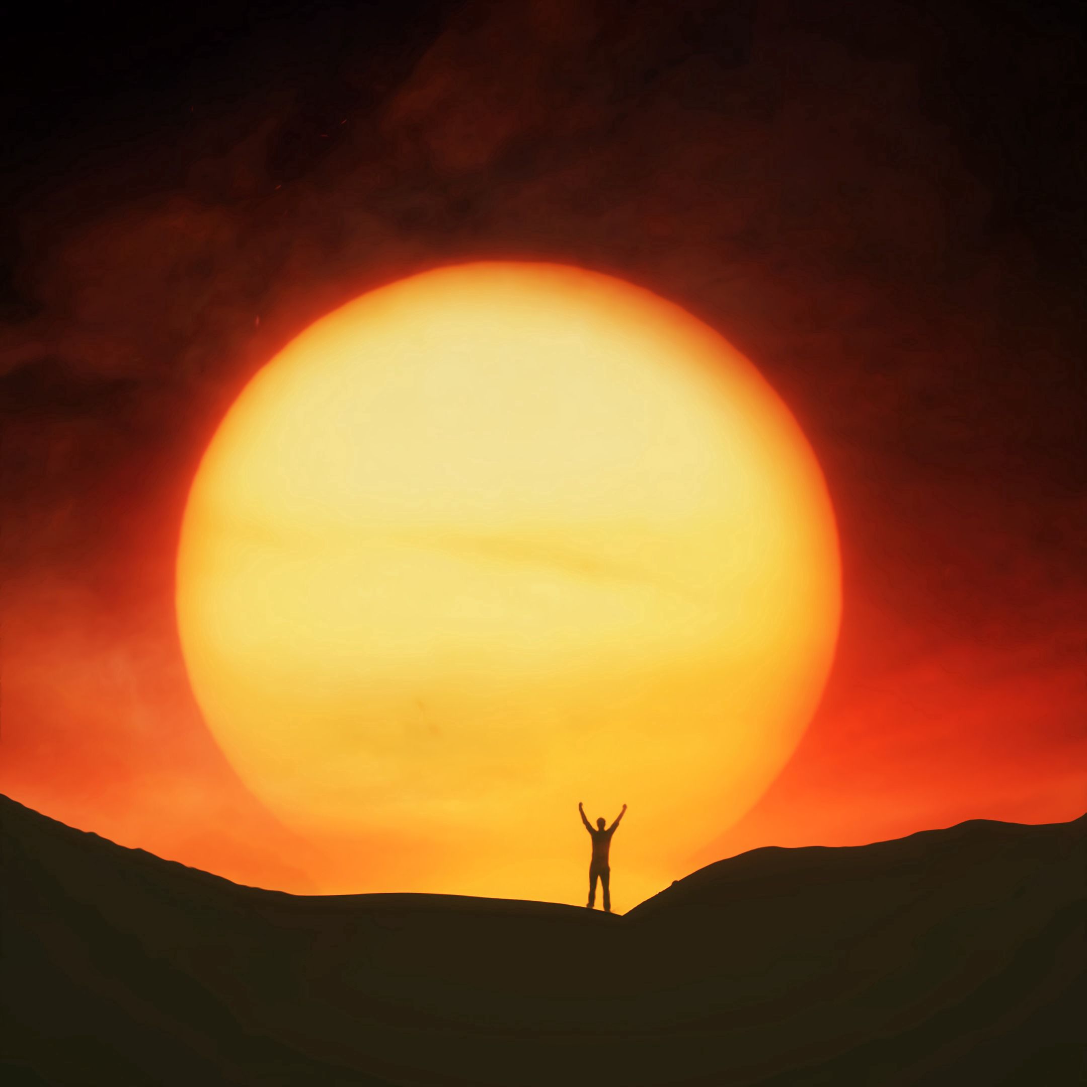 Download mobile wallpaper Sun, Sunset, Silhouette, Art, Dark for free.