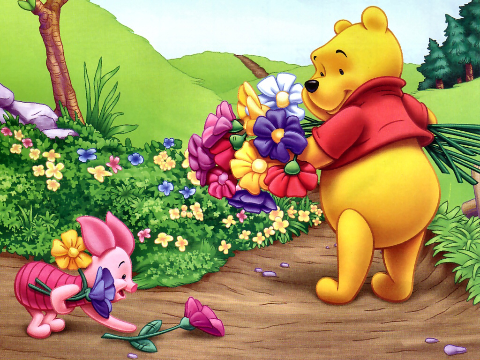 634570 descargar fondo de pantalla winnie the pooh, series de televisión, flor, cerdito (winnie the pooh): protectores de pantalla e imágenes gratis