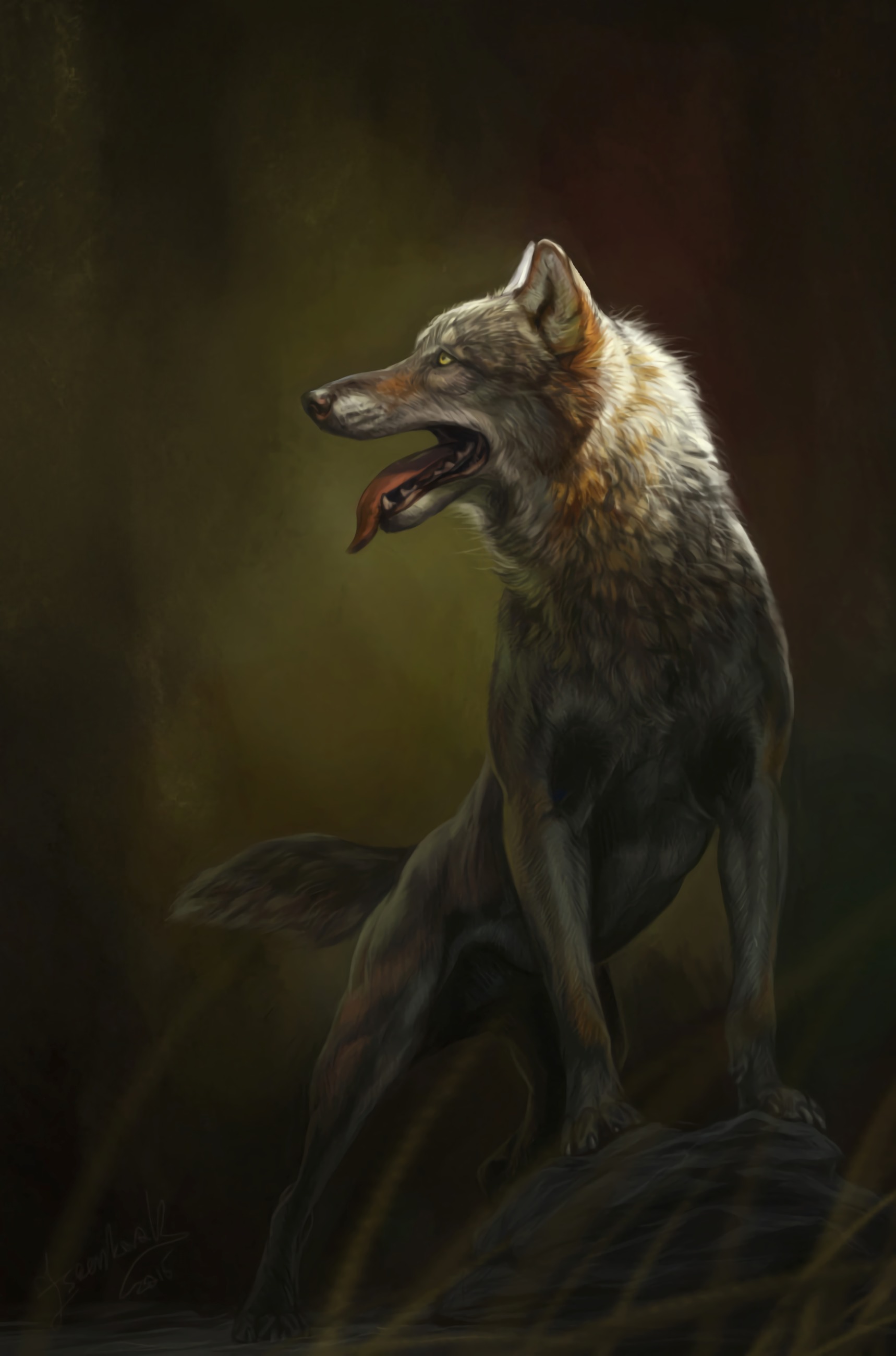 Download mobile wallpaper Tongue Stuck Out, Protruding Tongue, Wolf, Art for free.