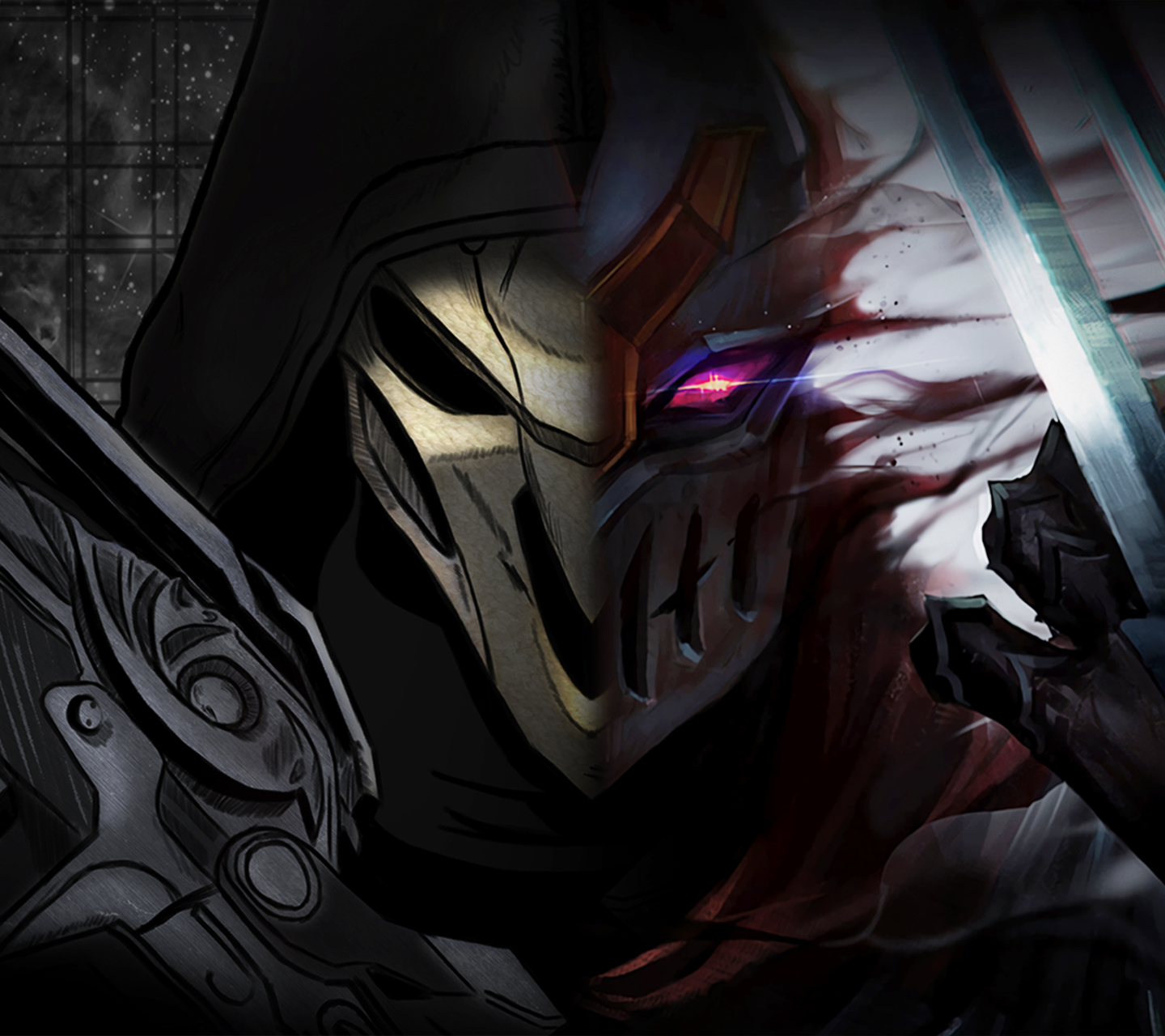 Download mobile wallpaper League Of Legends, Crossover, Overwatch, Video Game, Zed (League Of Legends), Reaper (Overwatch) for free.