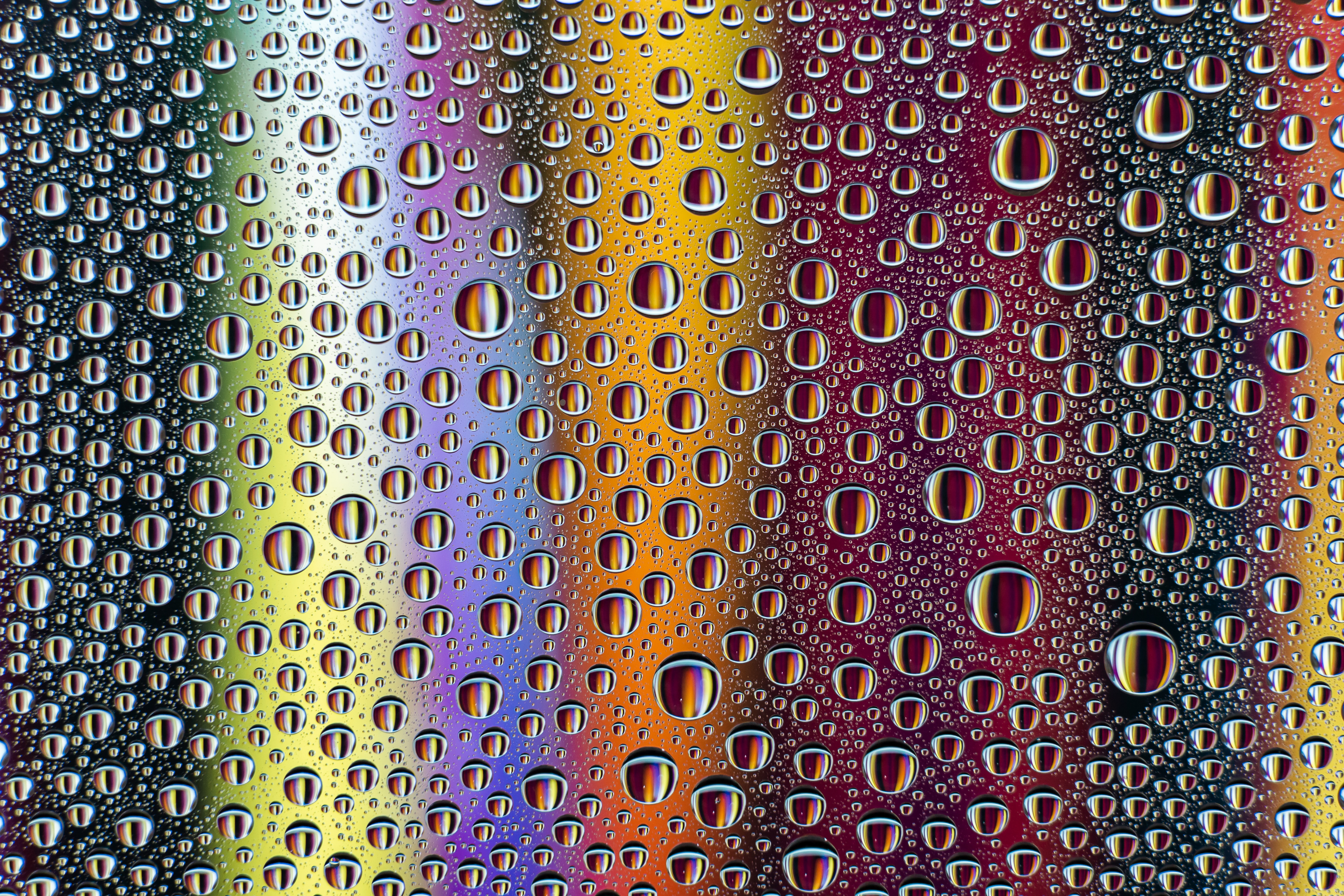 Free download wallpaper Rainbow, Drops, Multicolored, Motley, Reflection, Abstract on your PC desktop