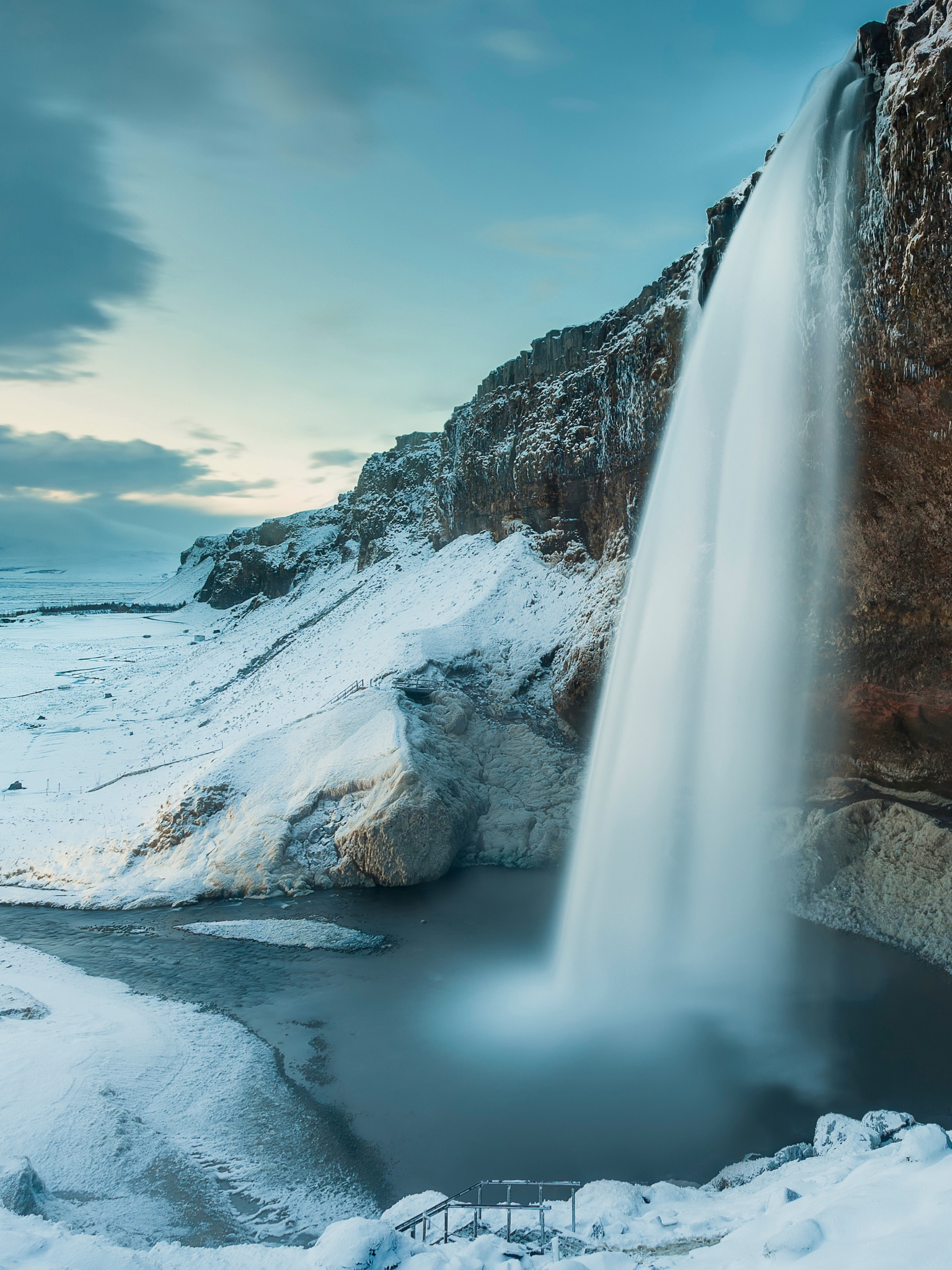 PCデスクトップに冬, 自然, 滝, 雪, 地球, セリャラントスフォス画像を無料でダウンロード