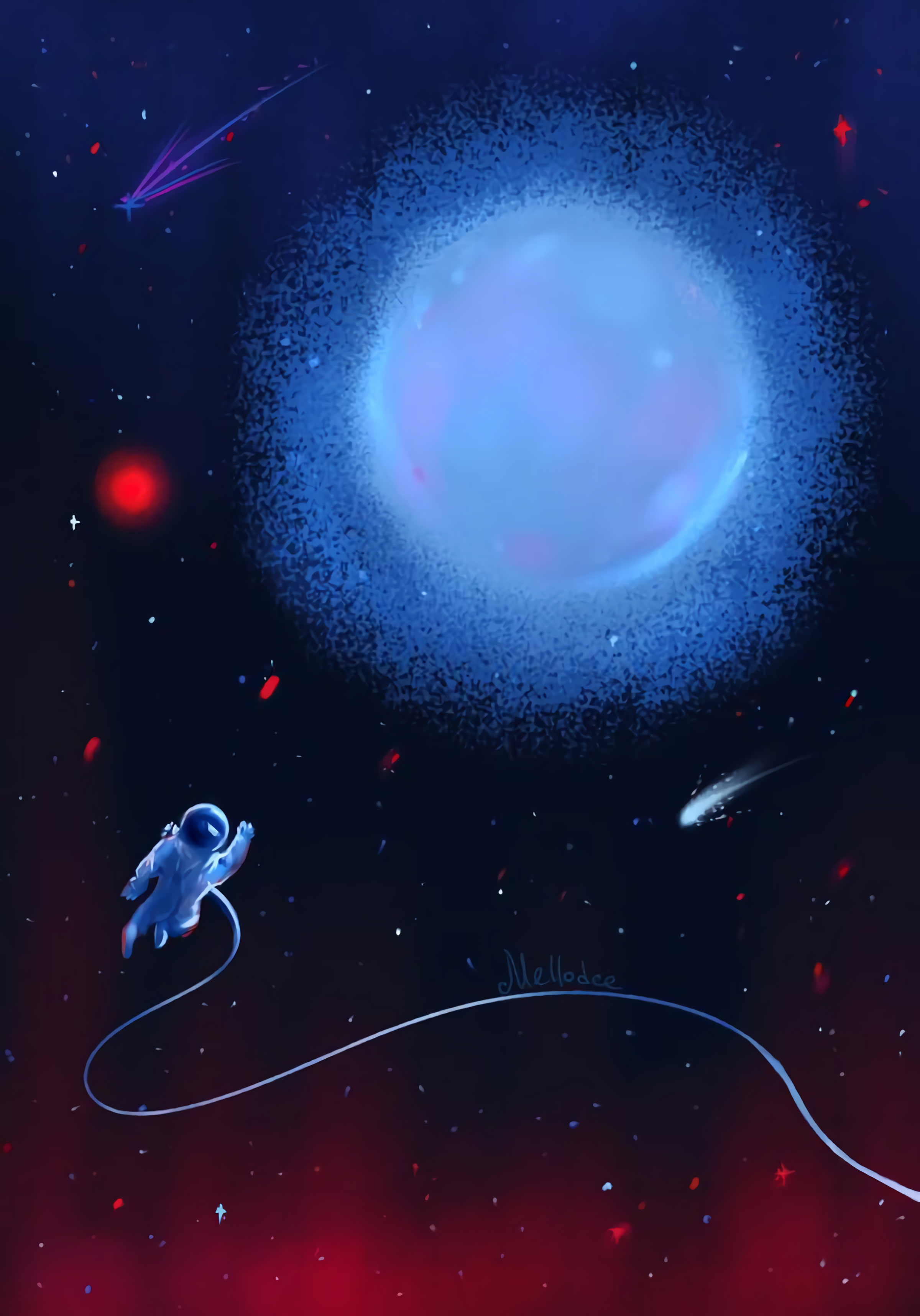 Download mobile wallpaper Stars, Planet, Universe, Art, Cosmonaut for free.