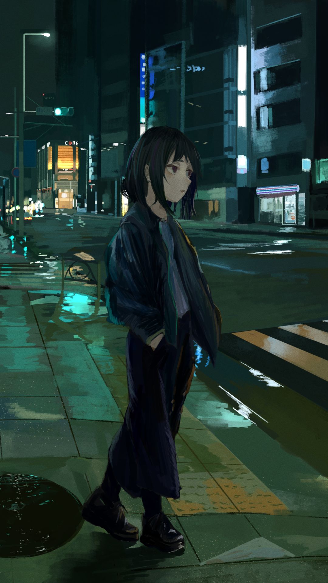 Download mobile wallpaper Anime, Night, Girl, Street for free.