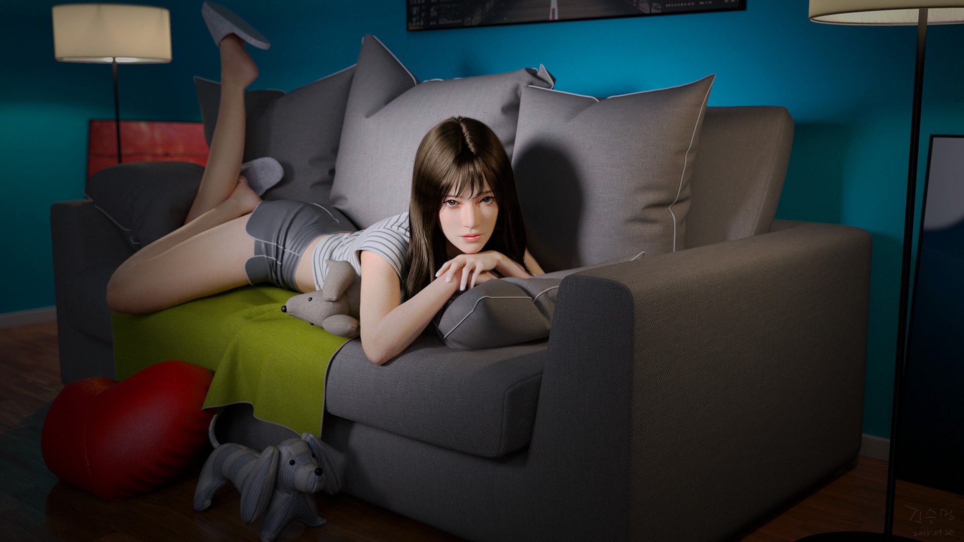 Free download wallpaper 3D, Artistic, Women, Asian, Cgi, Couch on your PC desktop