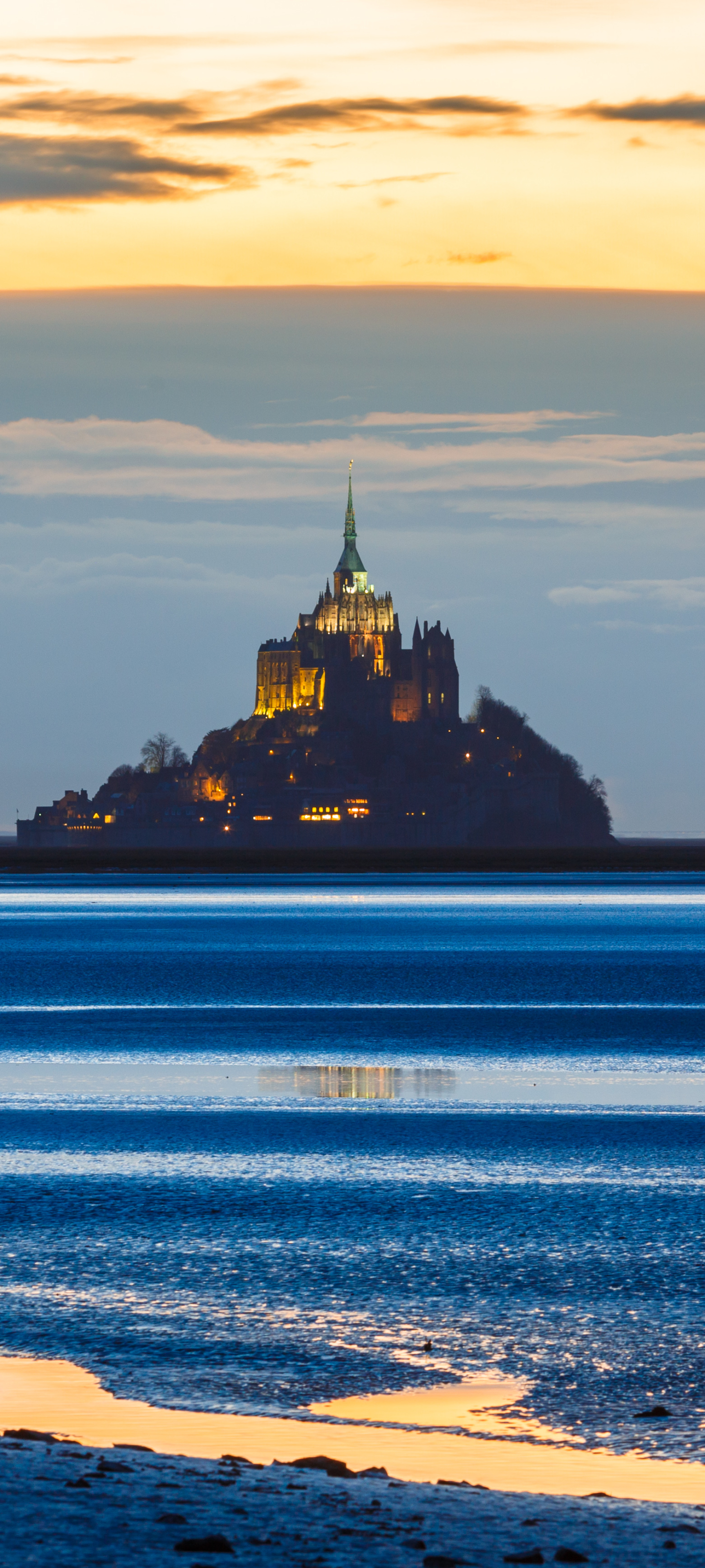 Téléchargez des papiers peints mobile Crépuscule, Horizon, Mont Saint Michel, Monastère, Religieux gratuitement.