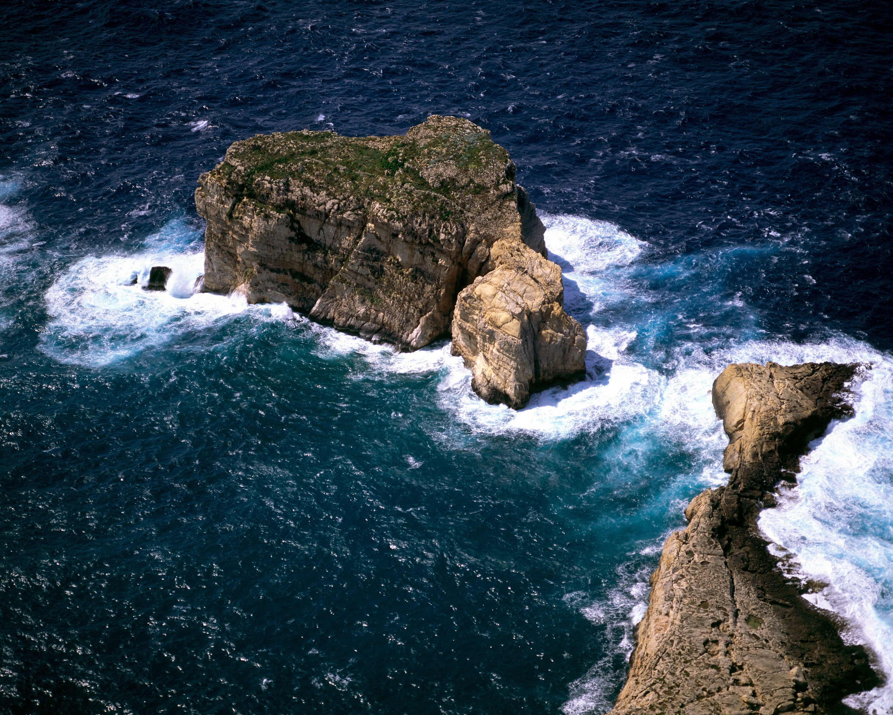 nature, rocks, ocean, foam, island, islet, from above, above