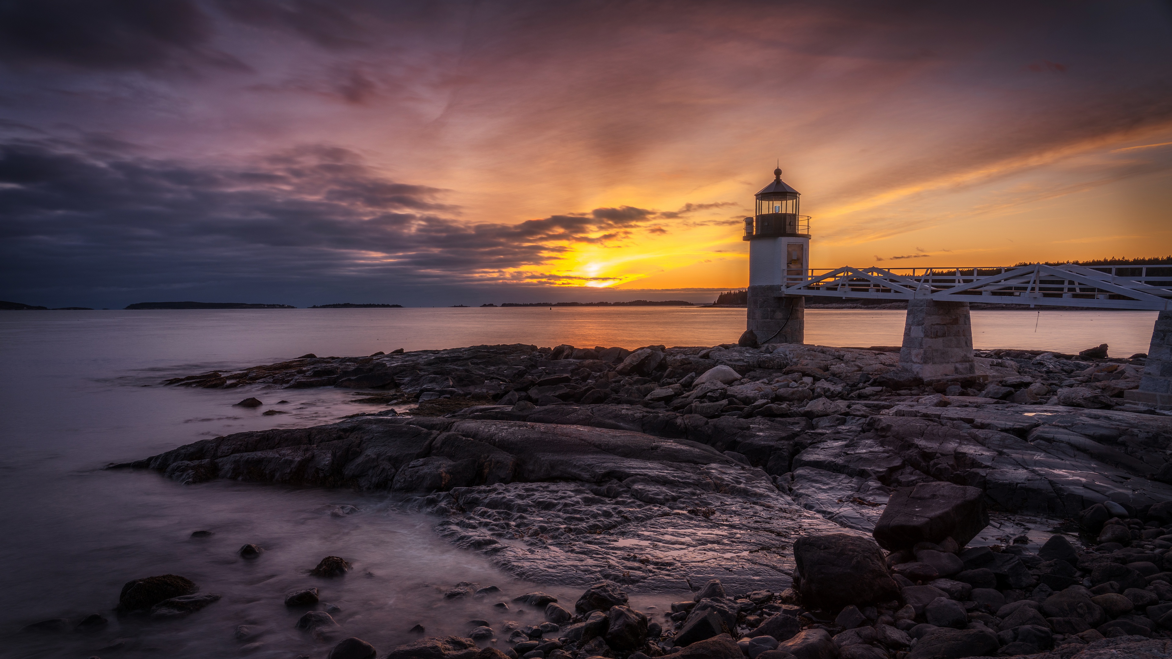 Free download wallpaper Sunset, Sea, Lighthouse, Man Made on your PC desktop