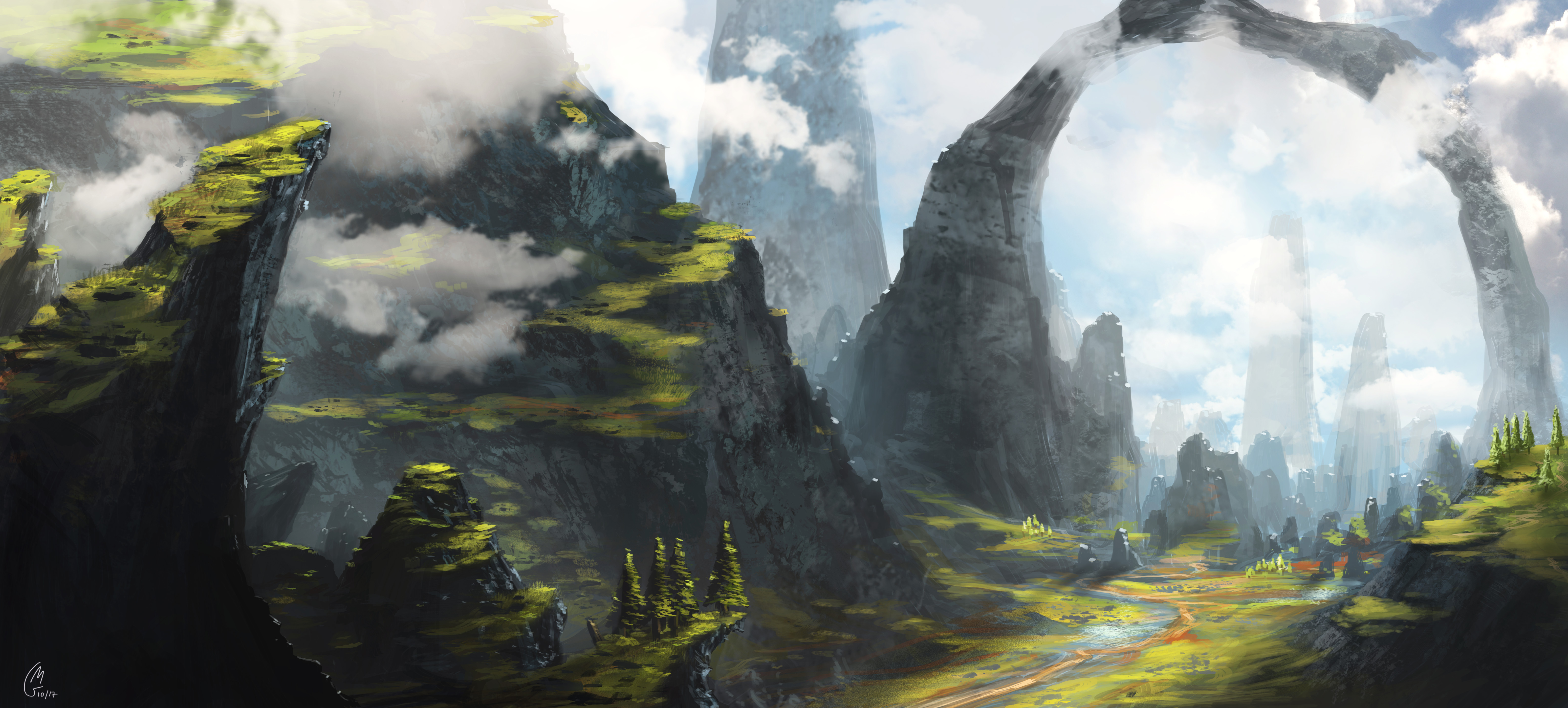 Free download wallpaper Landscape, Nature, Fantasy, Arch, Cloud on your PC desktop