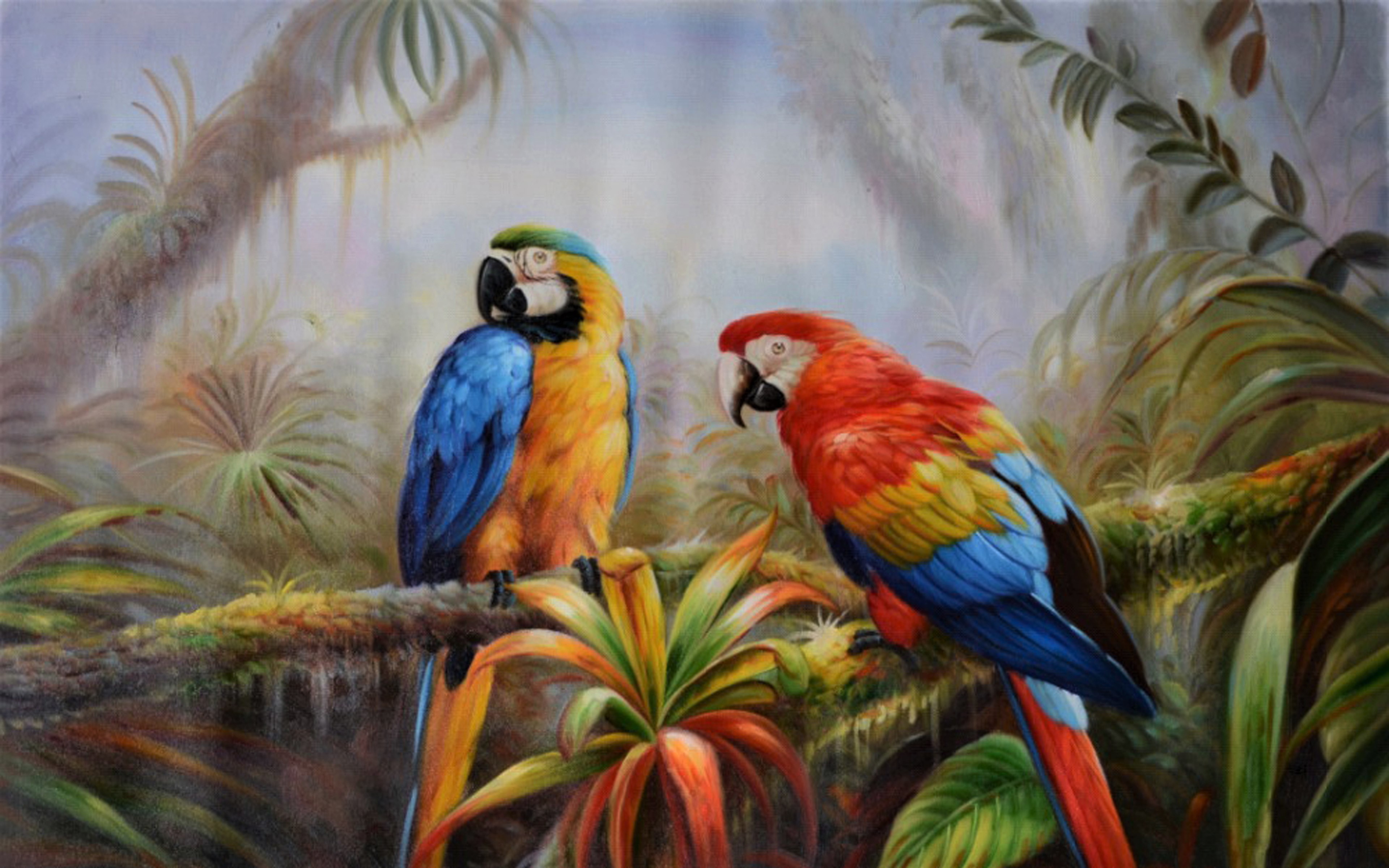Download mobile wallpaper Bird, Animal, Painting, Jungle, Macaw for free.