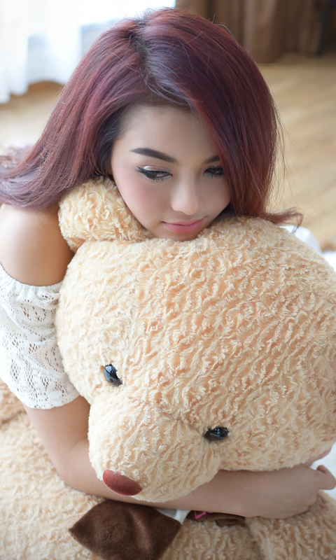 Download mobile wallpaper Teddy Bear, Model, Women, Asian, Stuffed Animal for free.