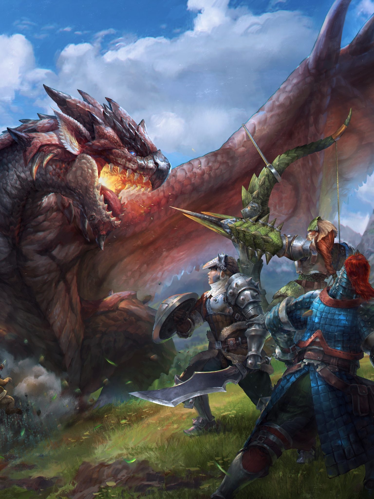 Descarga gratuita de fondo de pantalla para móvil de Dragón, Guerrero, Batalla, Continuar, Videojuego, Cazador De Monstruos, Rathalos (Cazador De Monstruos).