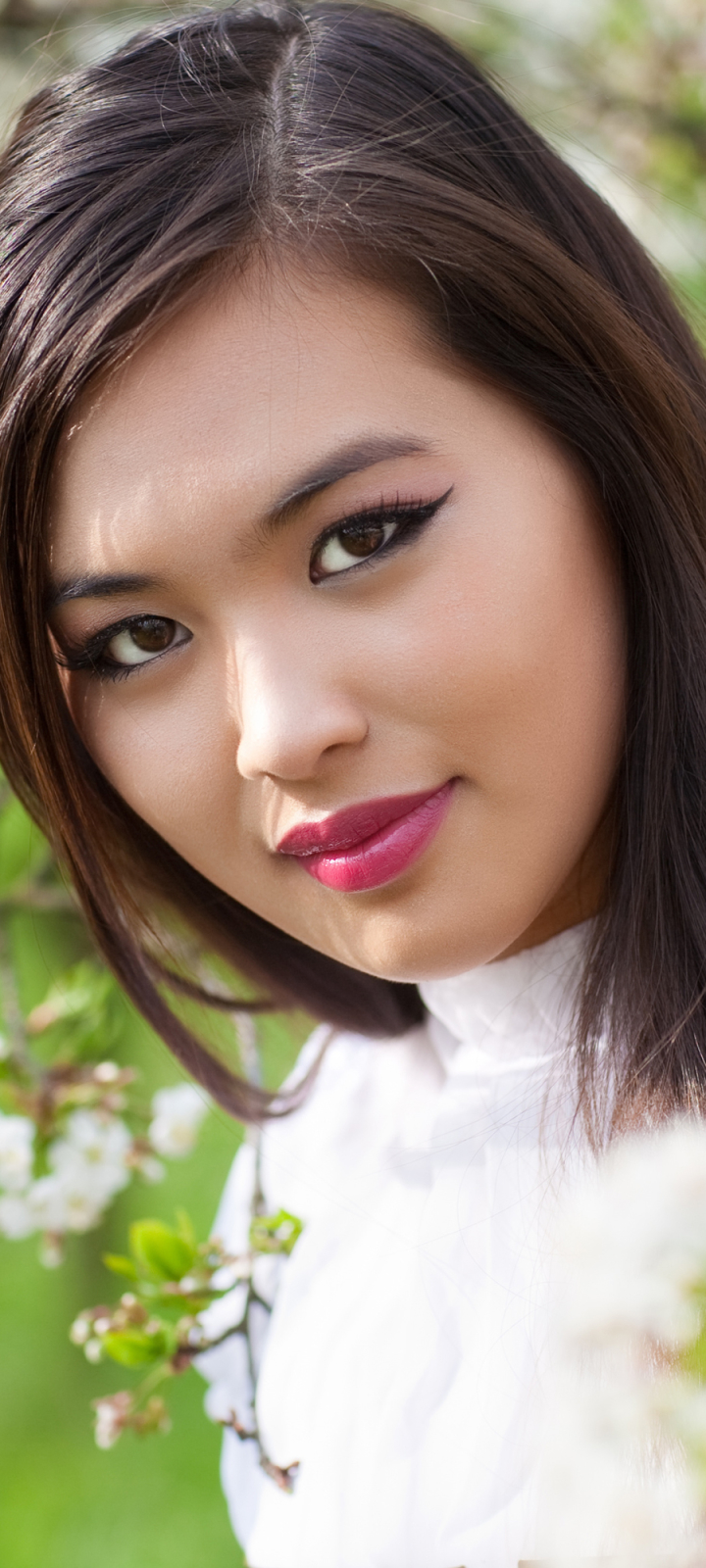 Download mobile wallpaper Face, Brunette, Model, Women, Asian, Brown Eyes, Lipstick for free.