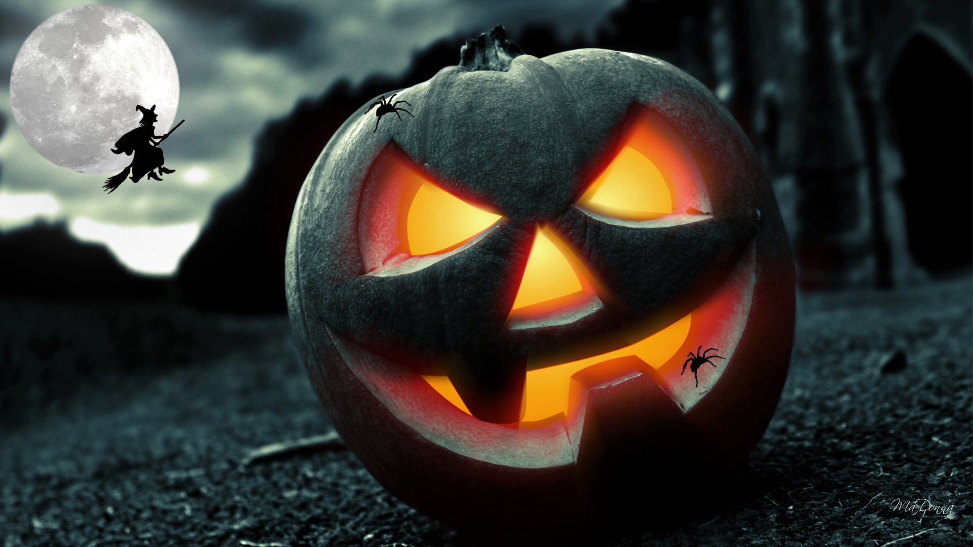 Download mobile wallpaper Halloween, Holiday, Spider, Witch, Jack O' Lantern for free.