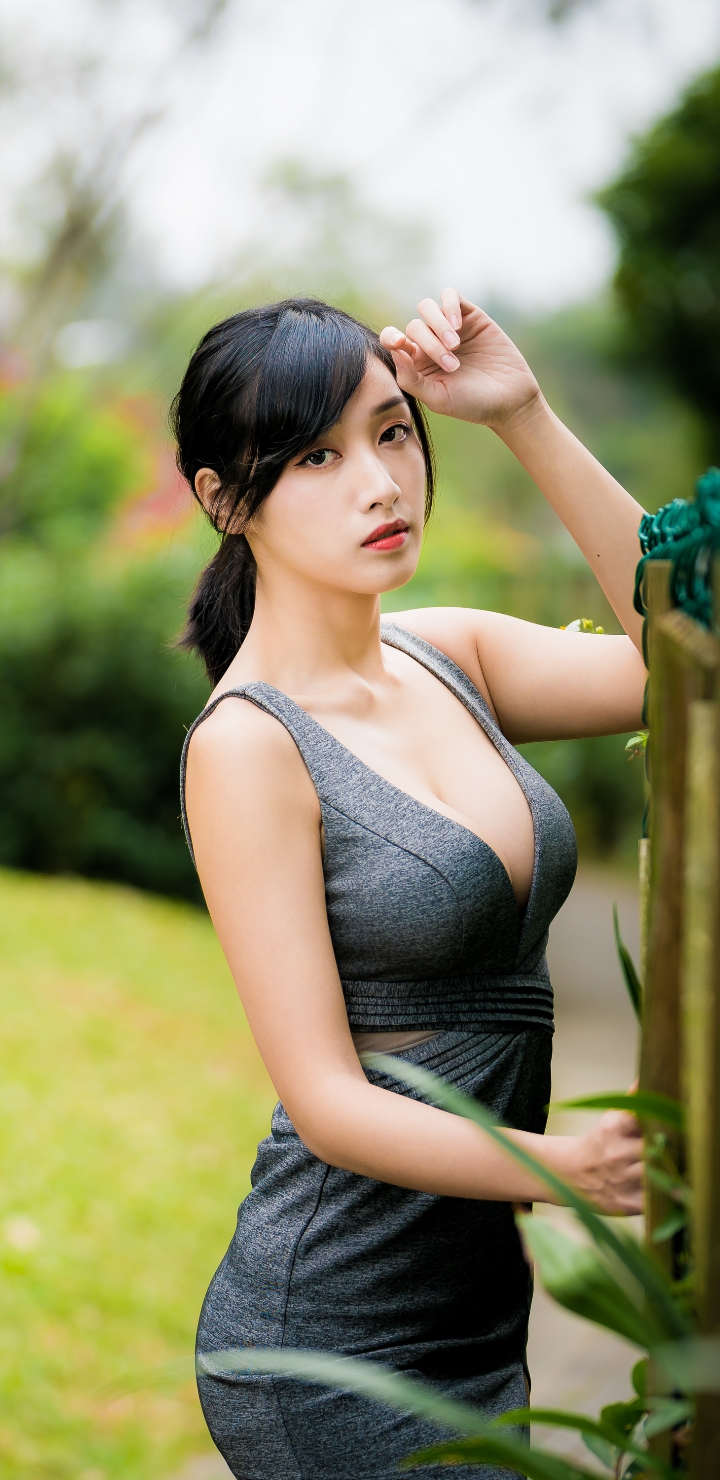 Download mobile wallpaper Dress, Model, Women, Asian, Black Hair, Depth Of Field for free.