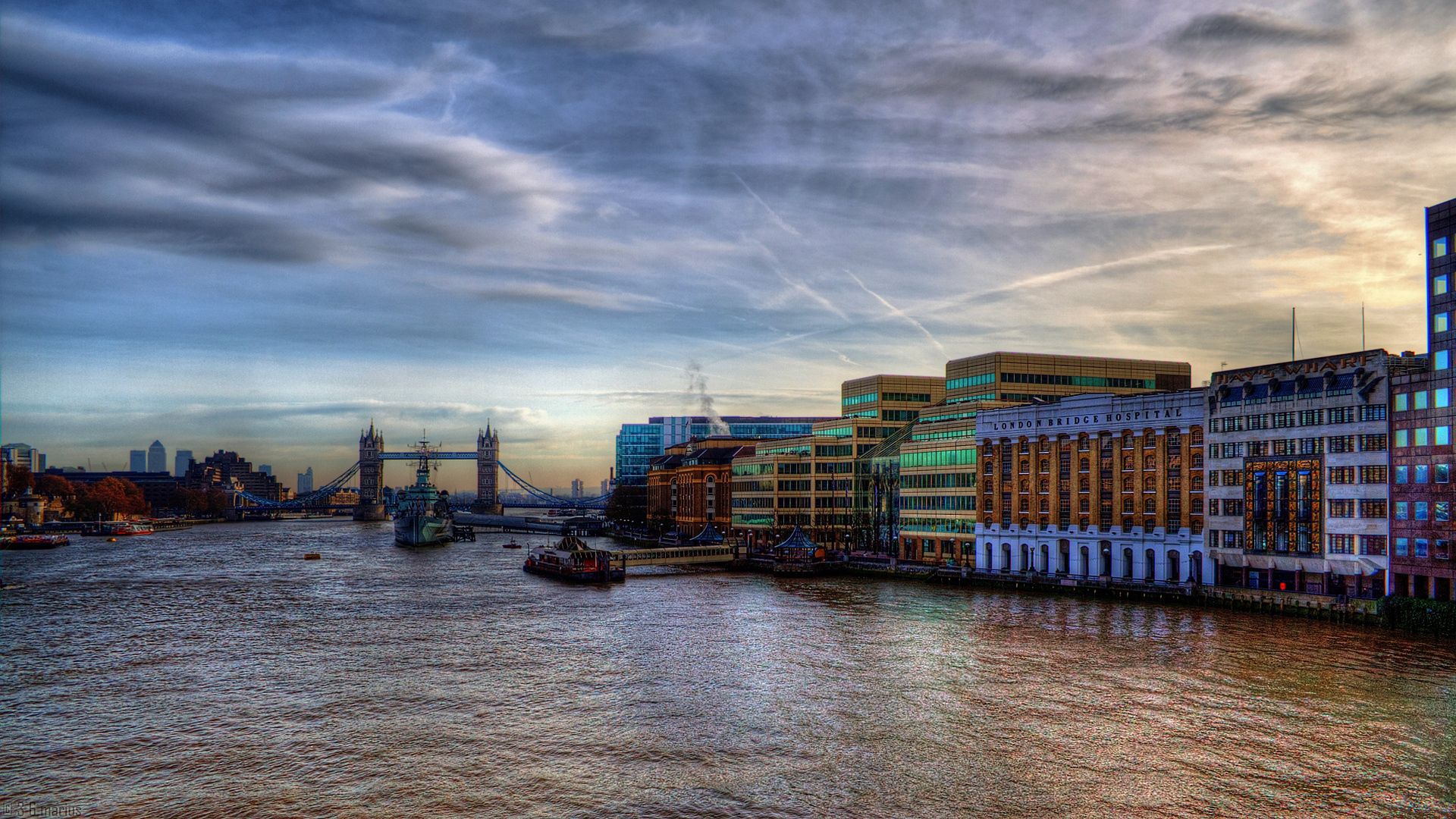 Free download wallpaper Thames, Cities, Building, Evening, London, Ships on your PC desktop
