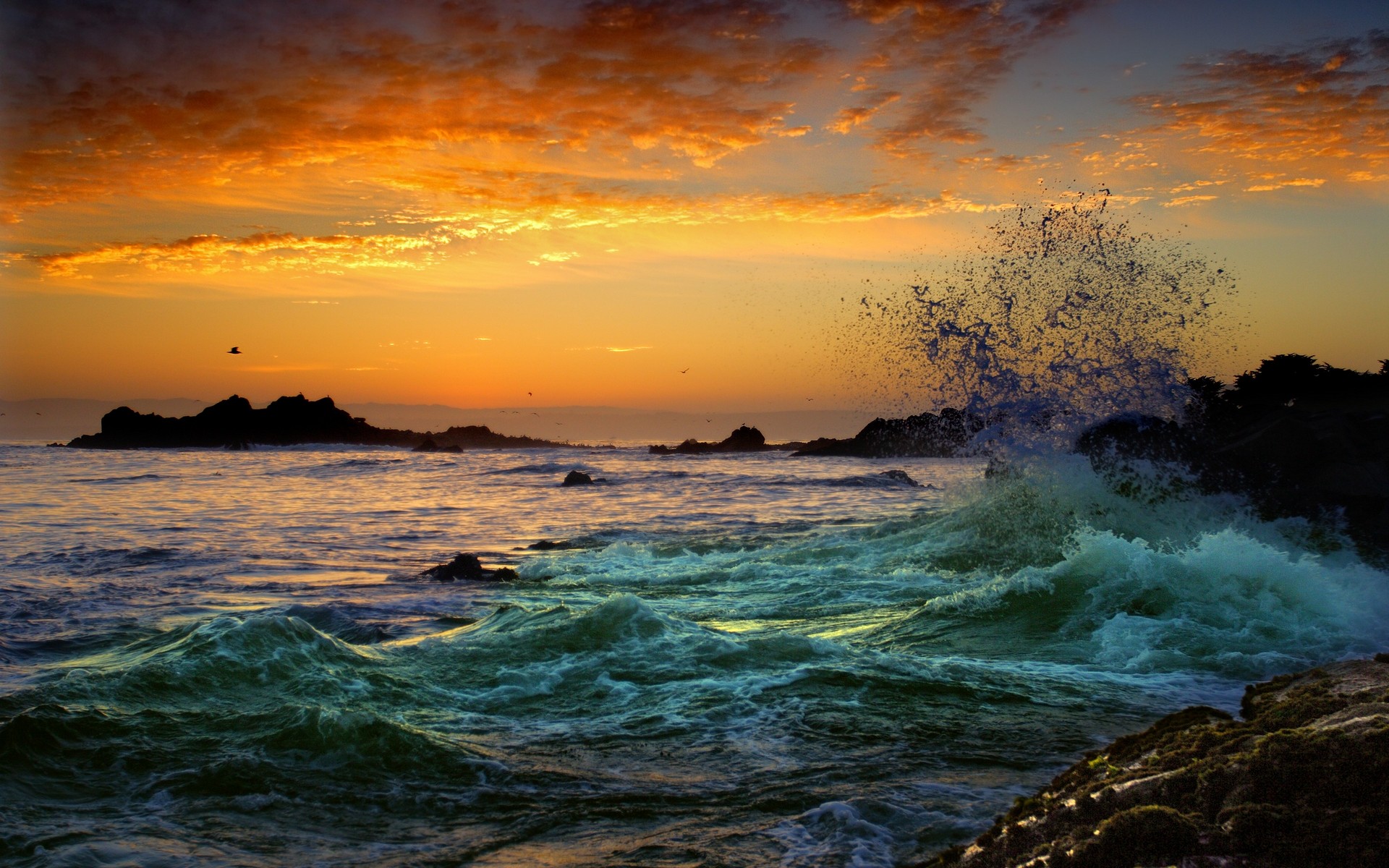 Free download wallpaper Nature, Sunset, Ocean, Earth, Wave, Seascape on your PC desktop