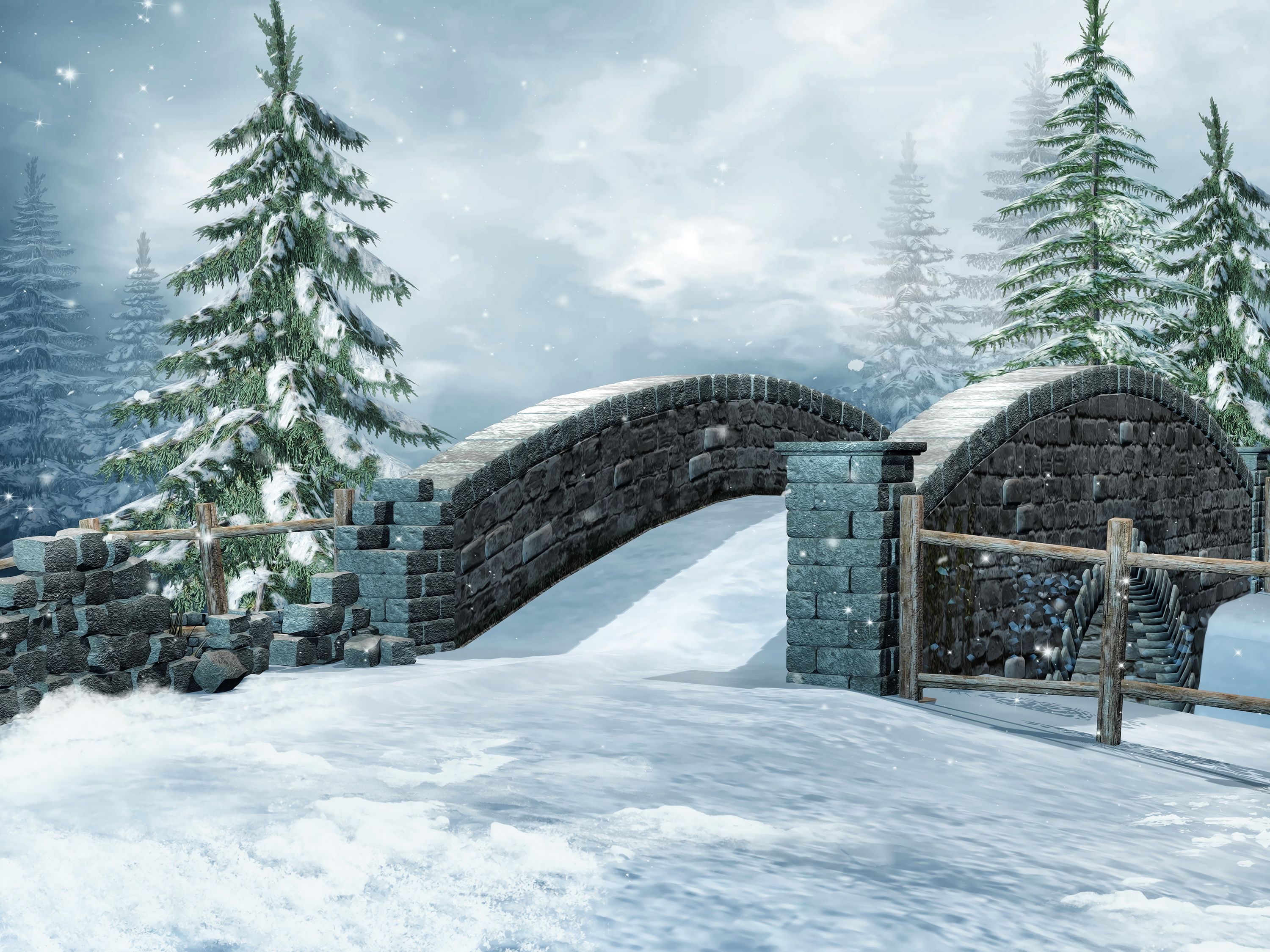 Free download wallpaper Winter, Snow, Forest, Tree, Earth, Bridge on your PC desktop