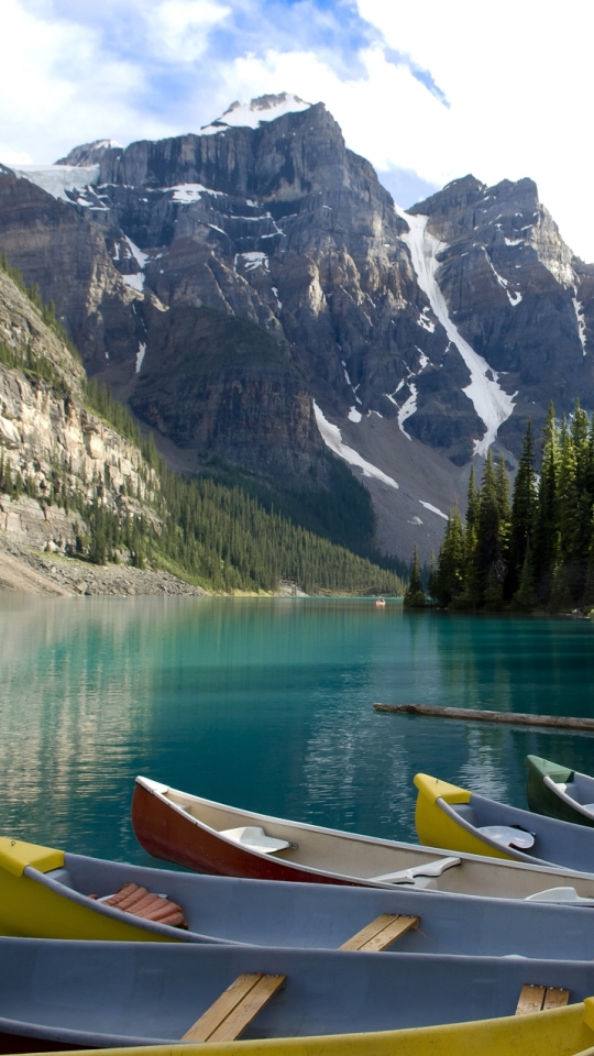 無料モバイル壁紙湖, ボート, 山, 地球, カヌー, モレーン湖をダウンロードします。